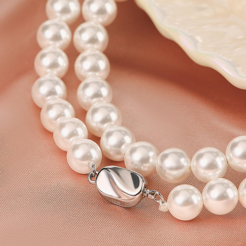 AOOVOO Pearl Necklace Set for Women, 8mm Round Shell Pearl Includes Stunning Bracelet and Dangle Earrings 3 Piece Jewelry, Birthday Christmas Gift for Mom Wife Sister Best Friend, Gift Box