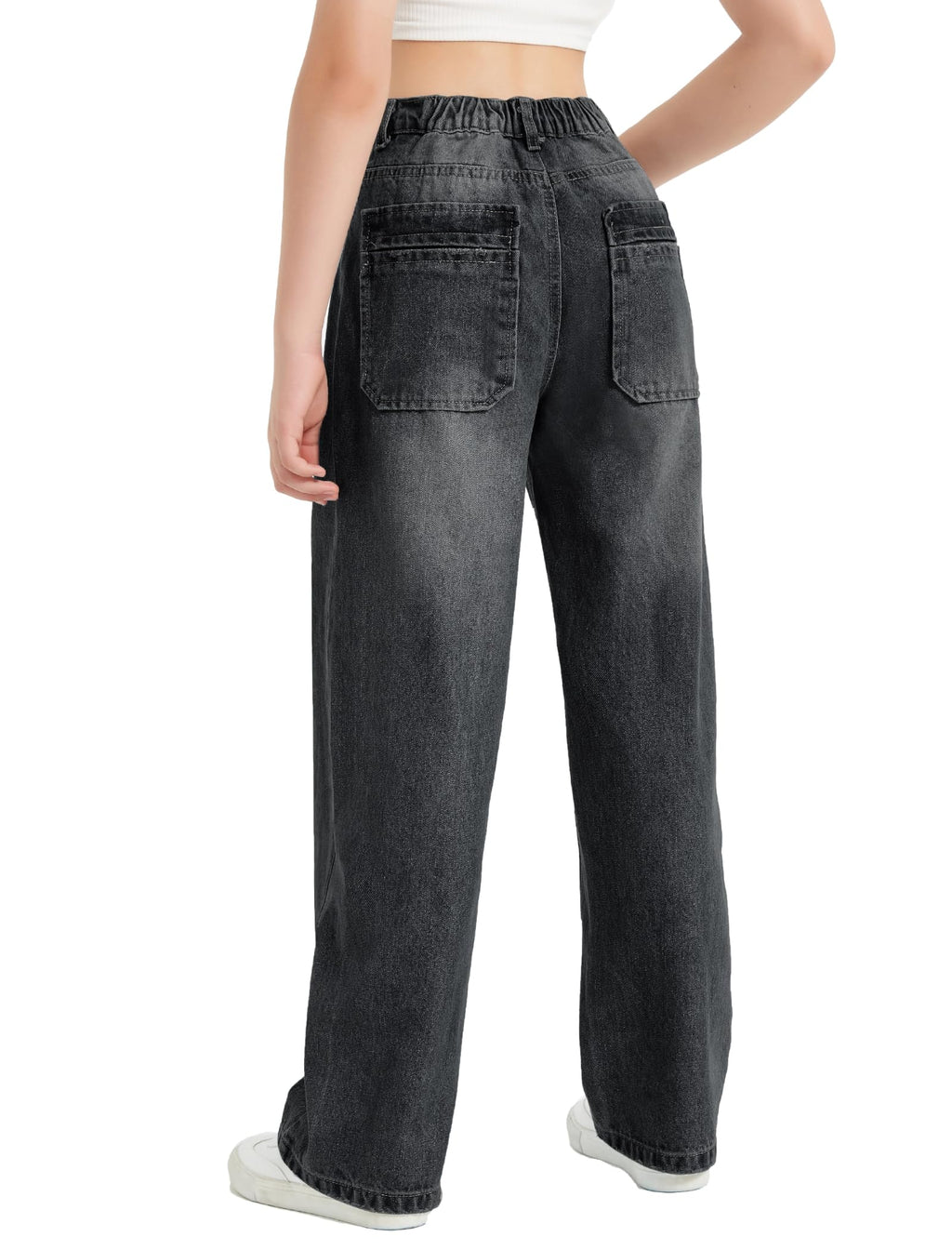 EXARUS Girls Jeans Baggy Wide Leg Cute Teen Tween Long Denim Pants Clothes Tall Junior Elastic Band Pockets