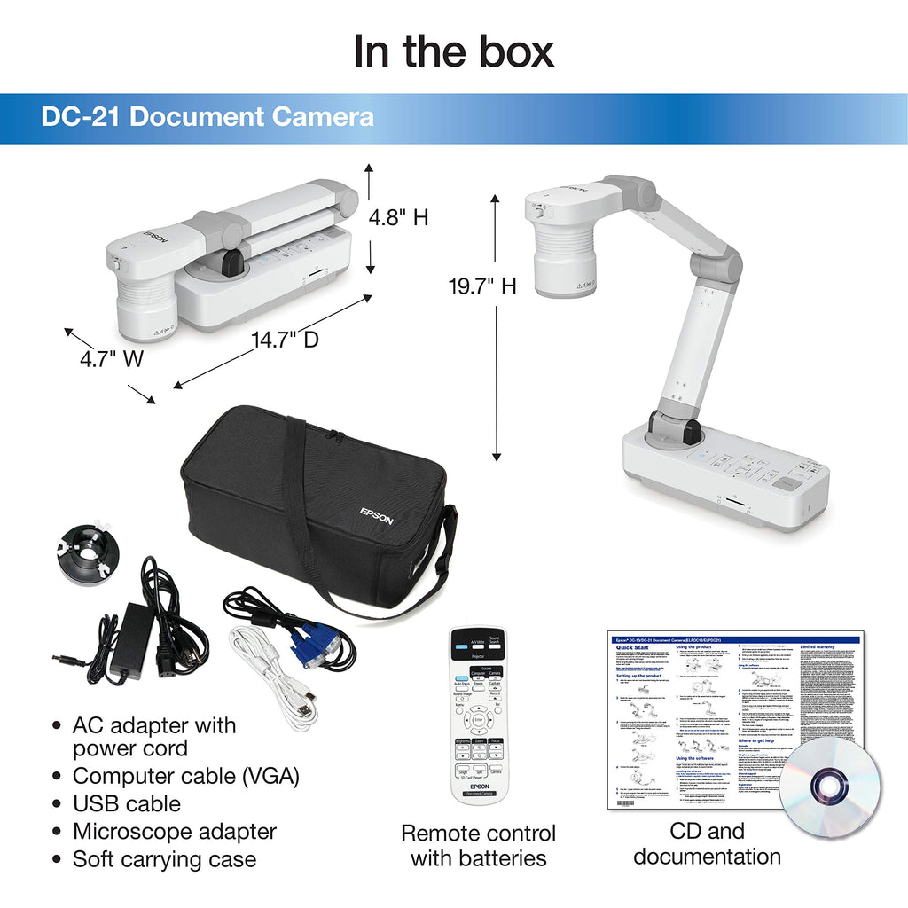 Epson DC-13 High-Definition Document Camera with HDMI, 16x Digital Zoom and 1080p Resolution,White
