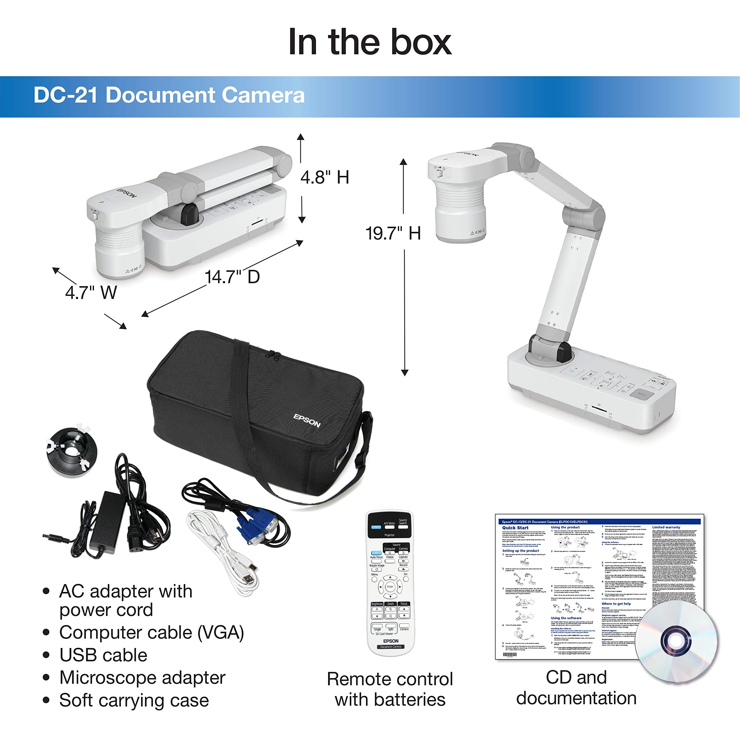 Epson DC-13 High-Definition Document Camera with HDMI, 16x Digital Zoom and 1080p Resolution,White