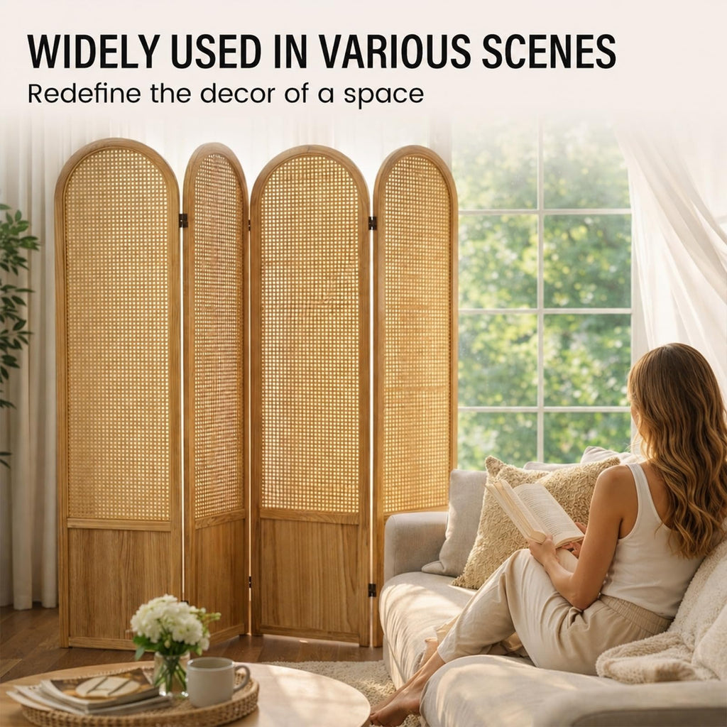 Hand-Woven Rattan Room Divider 3 Panels, 5.9 Ft Tall Wood Room Divider Panel, Partition Screen Divider Wall, Folding Privacy Screen, Wall Divider for Room Separation Home Office - Black