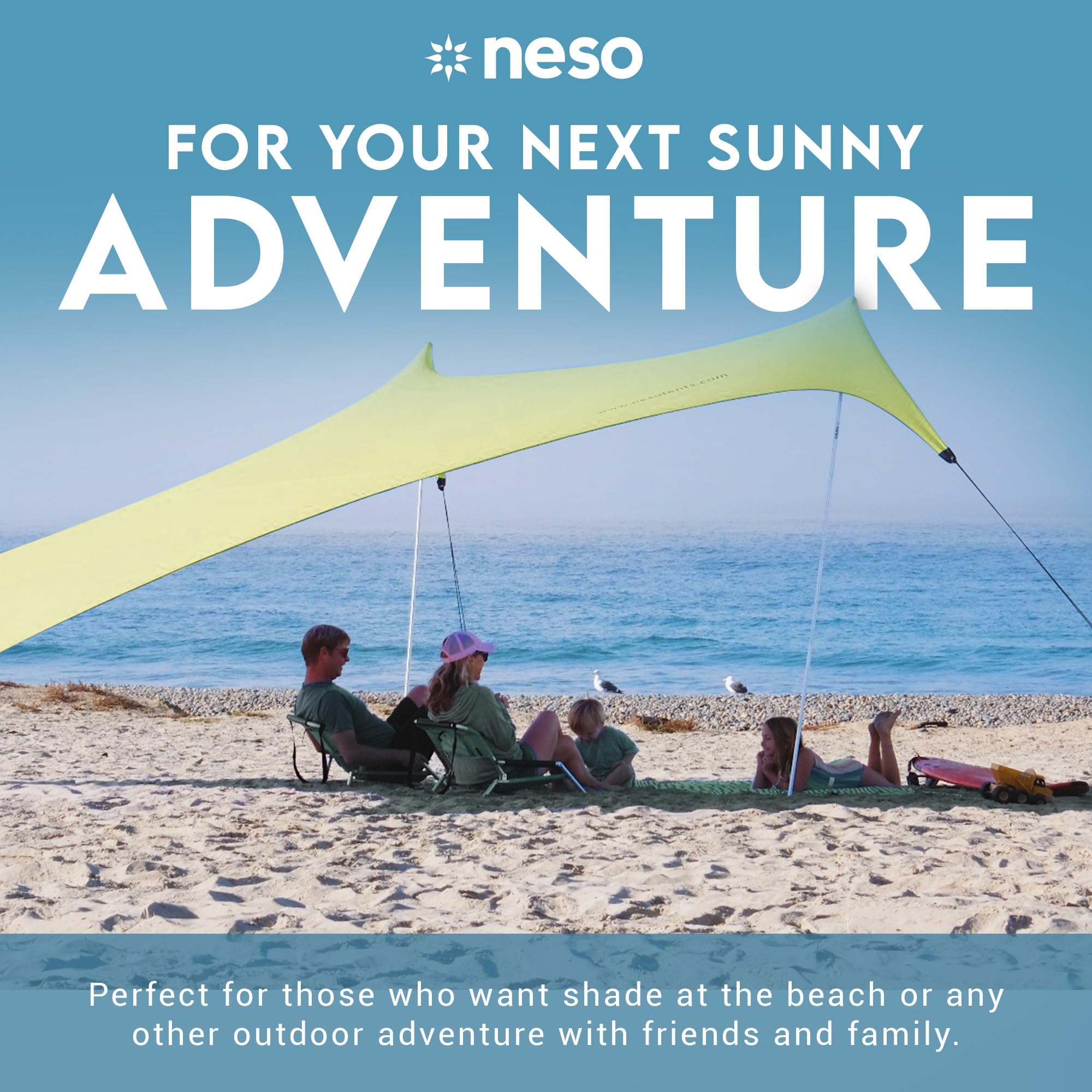 Neso Gigante Portable Beach Tent Sun Shelter - Lightweight Beach Shade Canopy - Easy Setup for Family Outings - Patented Reinforced Corners - UPF 50+ - 8ft Tall, 11 x 11ft - Save The Whales