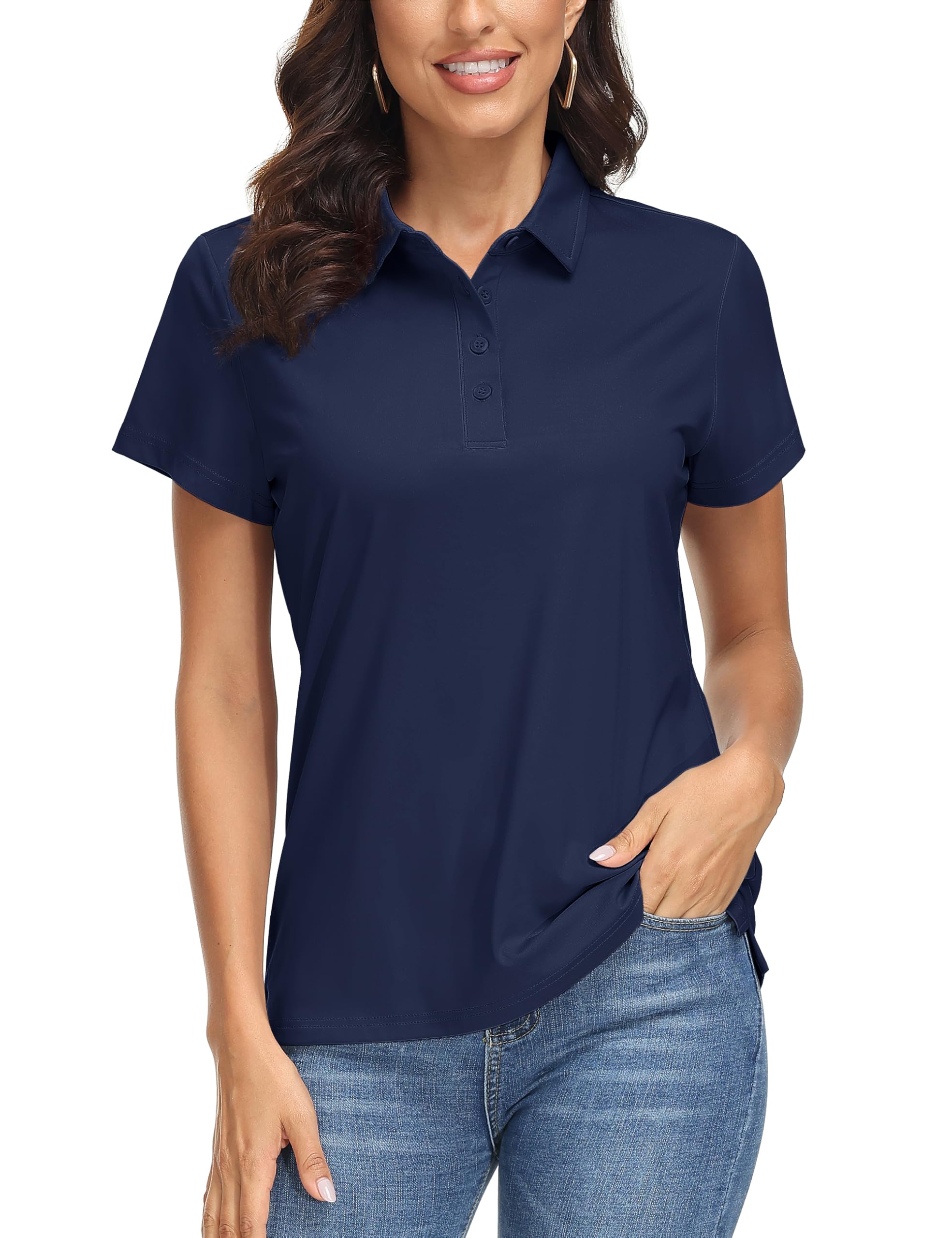 MAGCOMSEN Women's Polo Shirts UPF 50+ Short Sleeve Golf Shirt Quick Dry Sun Protection 4 Buttons Casual Work Collar Top