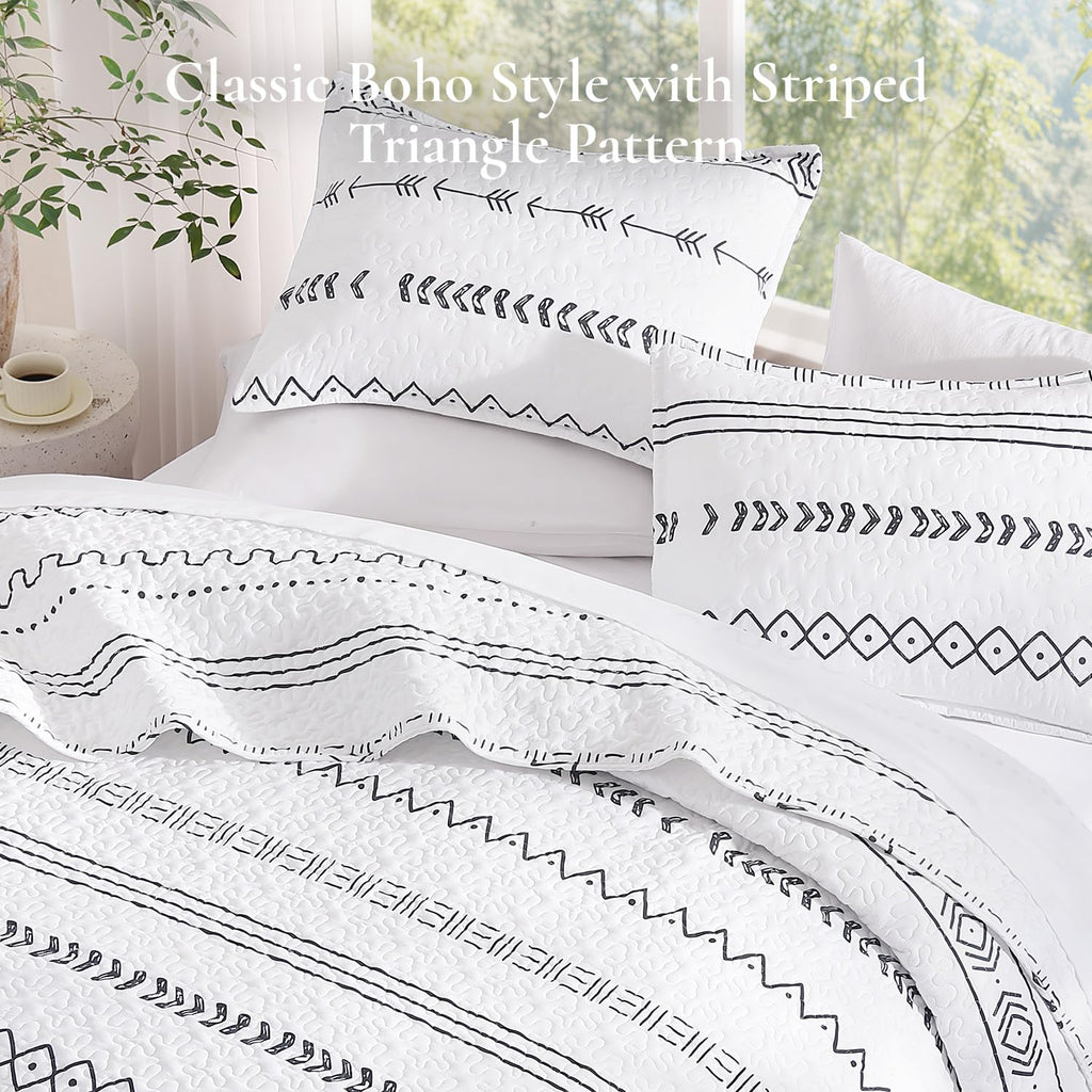 Andency Twin Quilt Set Grey, 2 Pieces Boho Lightweight Soft Striped Bedspread for All Season (68"x86"), Gray Printed Bohemian Polyester Reversible Coverlet Comoforter Sets