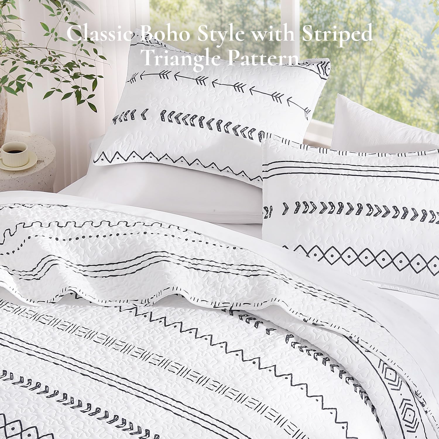 Andency Twin Quilt Set Grey, 2 Pieces Boho Lightweight Soft Striped Bedspread for All Season (68"x86"), Gray Printed Bohemian Polyester Reversible Coverlet Comoforter Sets