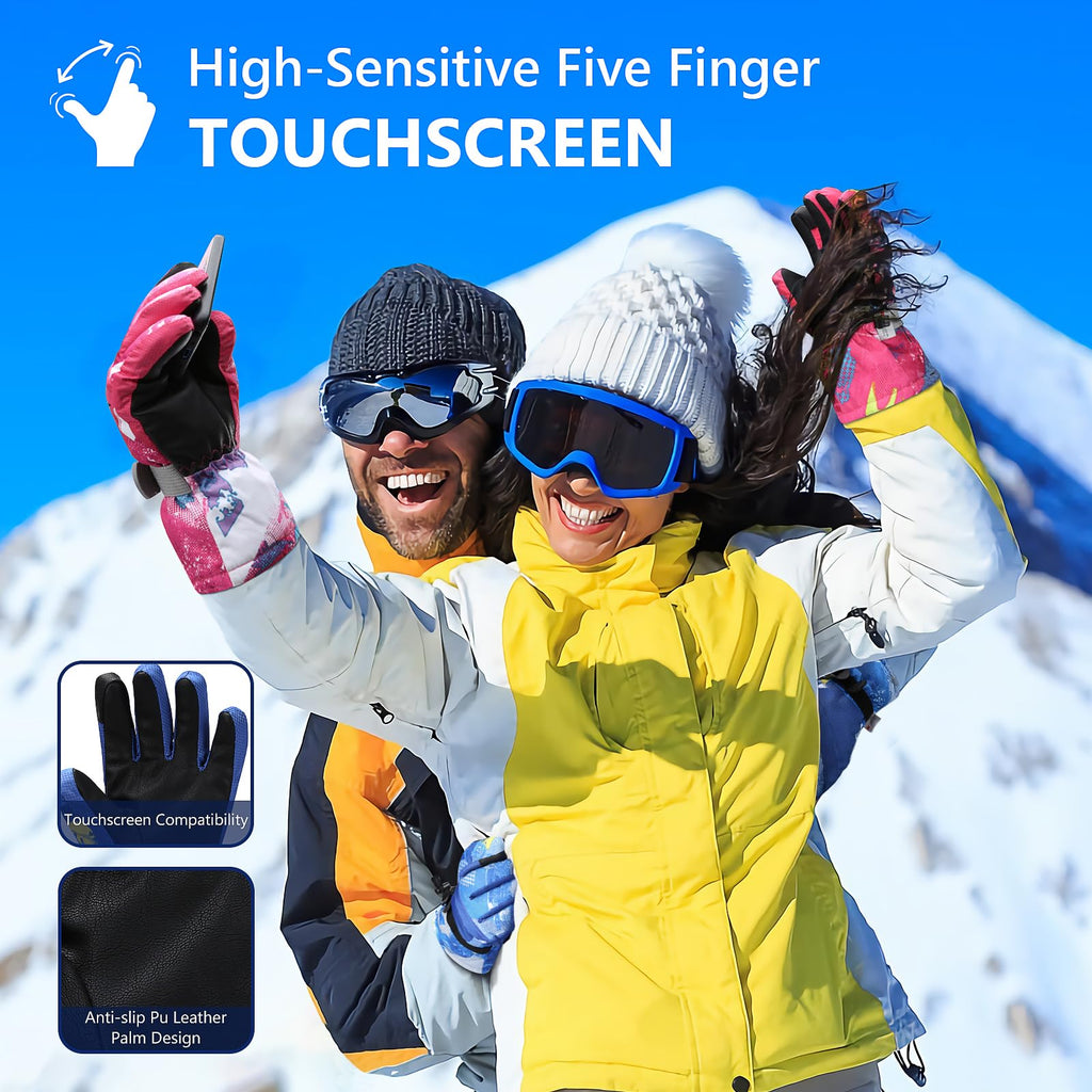 Ski Gloves,Snow Gloves Waterproof Winter Warm Cold Weather Touchscreen Gloves for Parent& Child Kids Skiing,Snowboarding