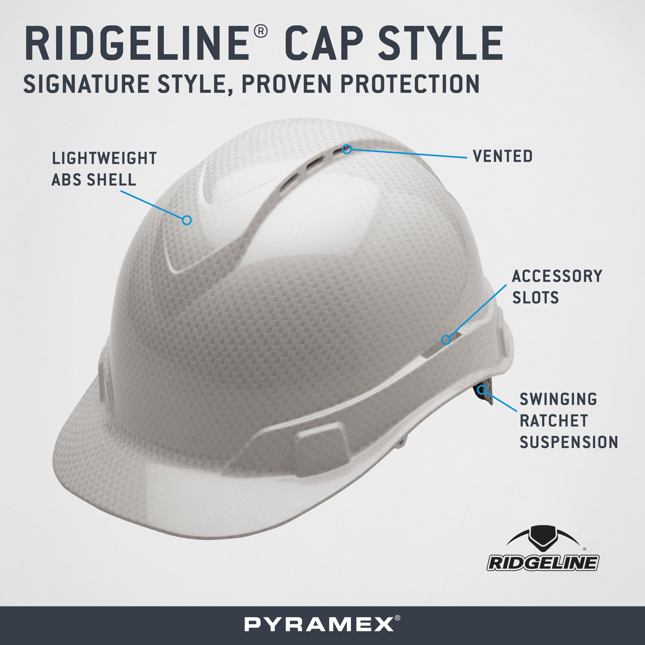 Pyramex Ridgeline Cap Style Hard Hat 4 Point Ratchet Vented