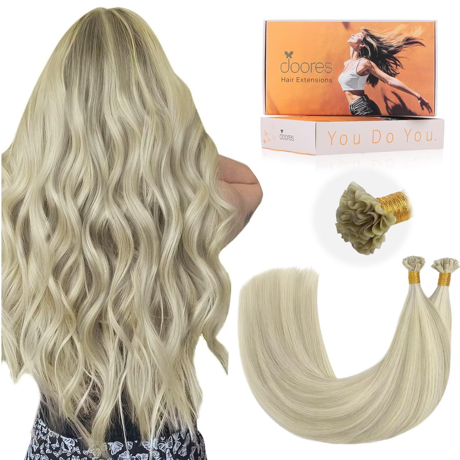 DOORES Blue Hair Extensions, 14 Inch 25g/25s Invisible Soft Micro Link Hair Extensions Silky Virgin