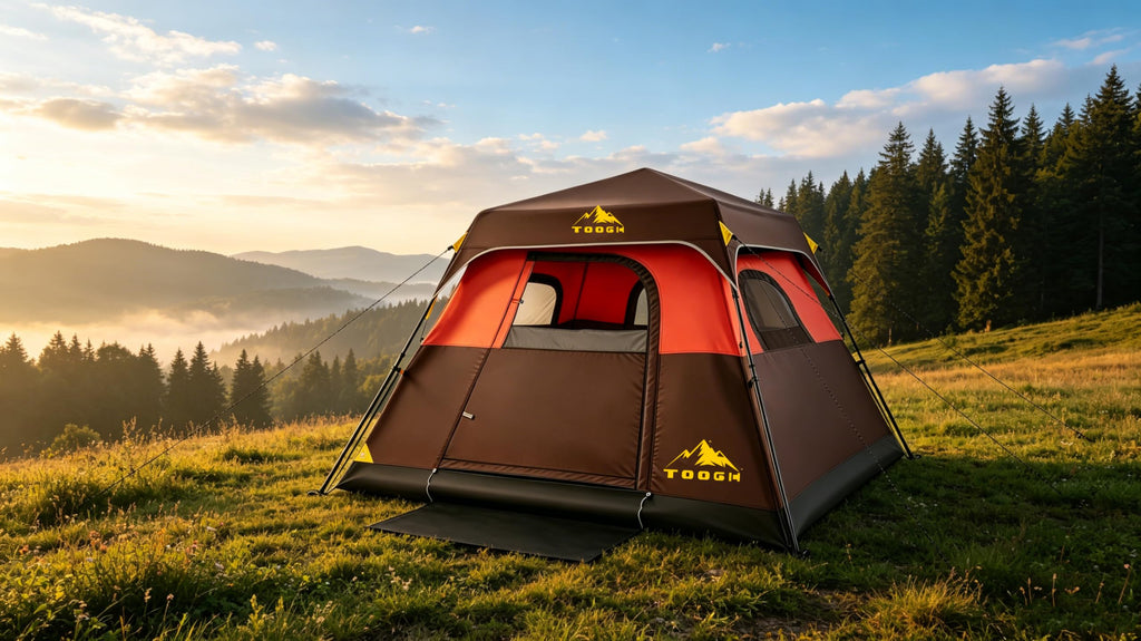 3/4 Person Camping Tent with 1 Door, 4 Windows, and Upgraded Ventilation– Instant Setup, Waterproof, 8'x 8'x 67''Oxford Fabric Floor Pop Up in 60 Seconds Includes Rainfly and Backpack