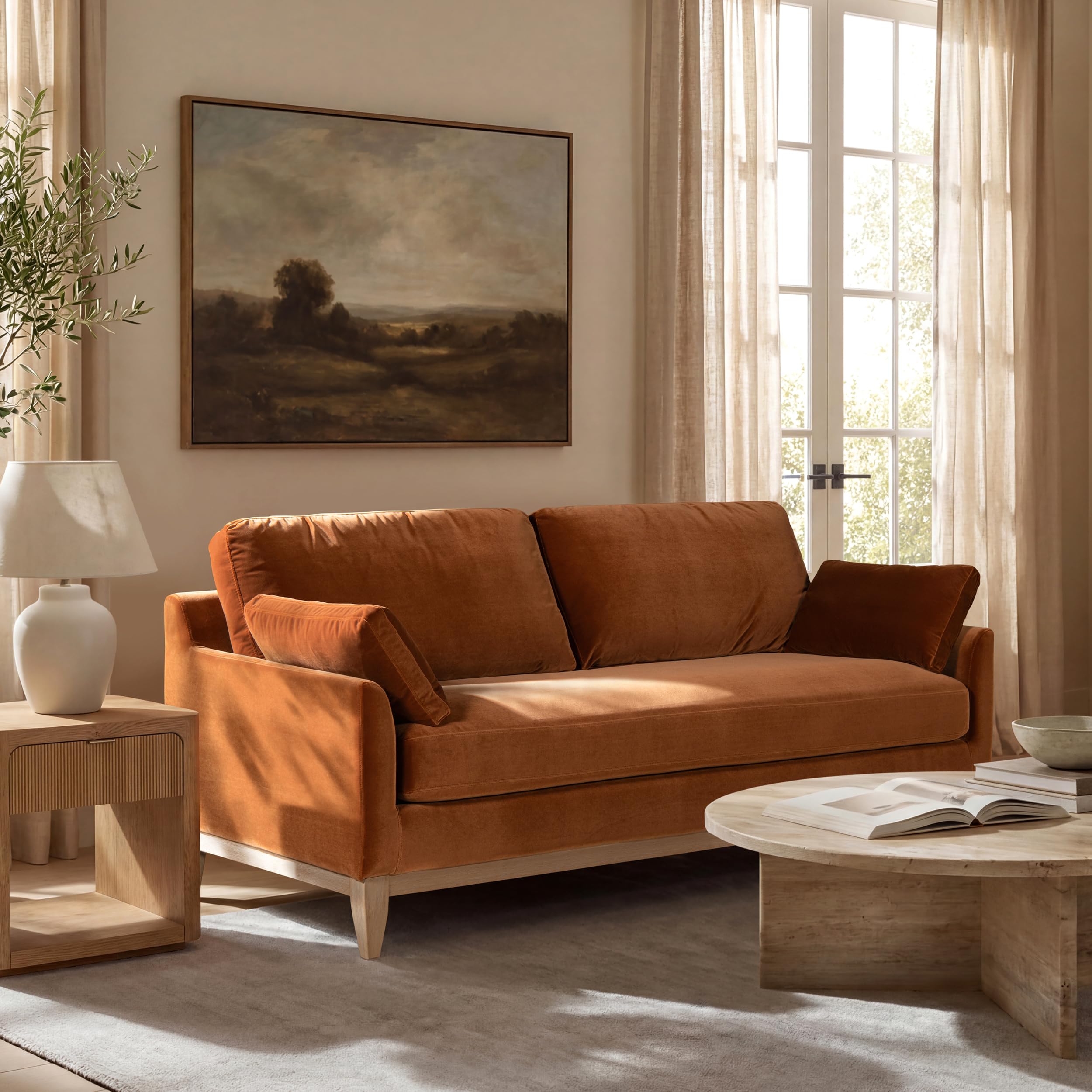 Jennifer Taylor Home Pasadena 36" Wide Modern Farmhouse Accent Arm Chair, Burnt Orange Performance Velvet