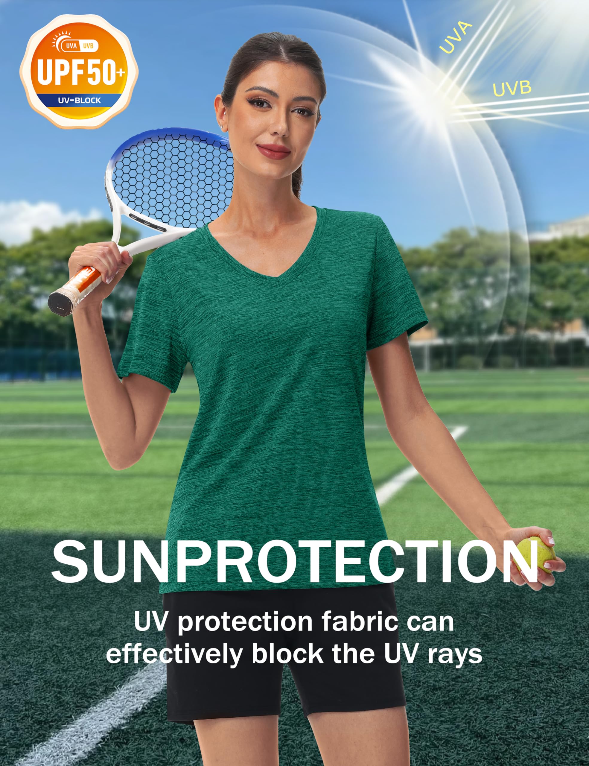 MAGCOMSEN Workout Tops for Women UPF 50+ Quick Dry Short Sleeve Sun Protection V-Neck Shirts Lightweight Hiking T Shirts