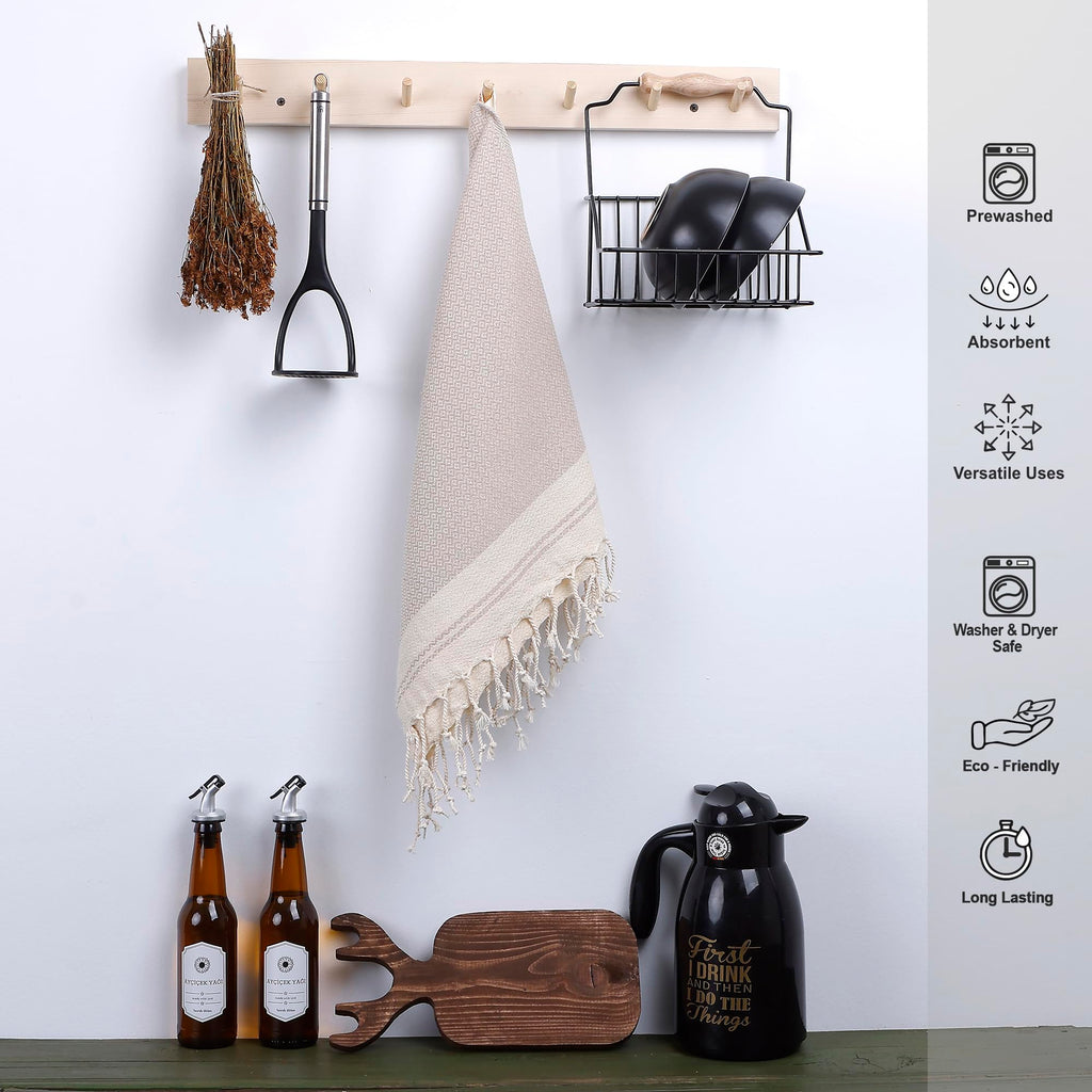 Evelynen Turkish Hand Towels for Bathroom & Kitchen Towels Decorative Set of 2 | Boho Farmhouse Hand Towels with Hanging Loops for Face, Tea, Dish, Kitchen & Bath | %100 Cotton (16" x 32" - Beige)