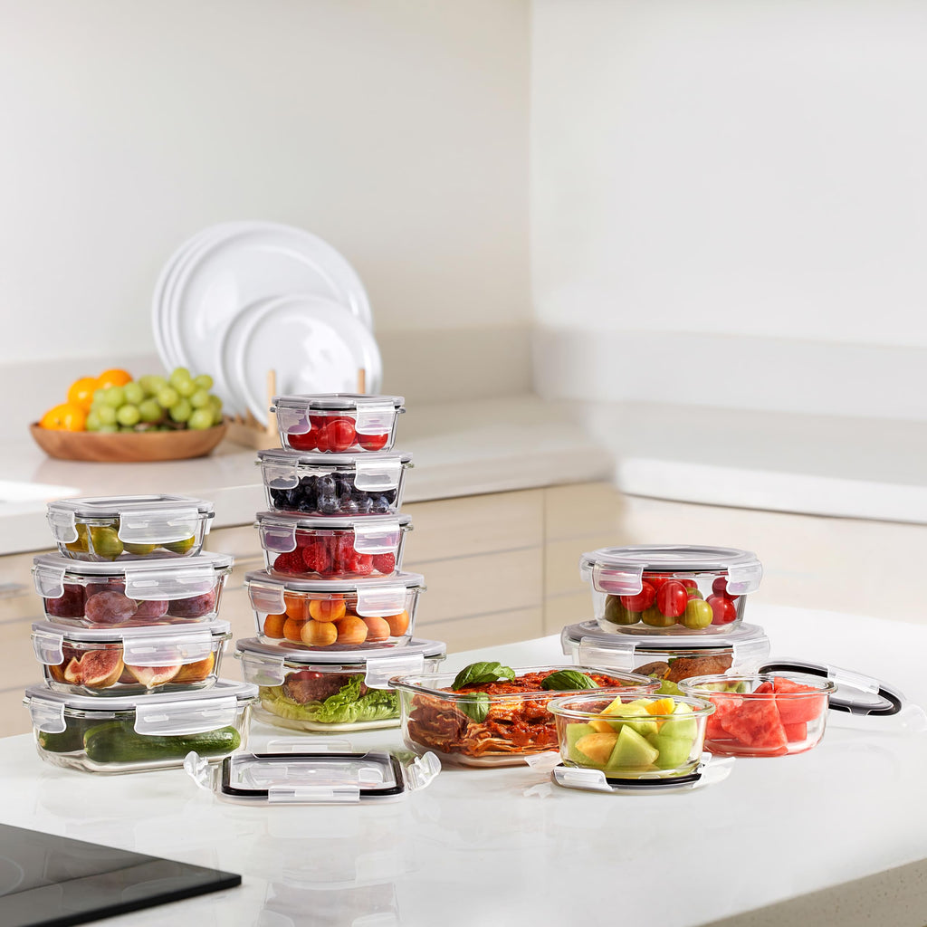 Sorbus 20pc Glass Meal Prep Containers Set – 10 Glass Food Storage Containers (21.3oz, 2.6 Cups) with Airtight Lids – Freezer, Dishwasher, and Oven Safe – Reusable Containers for Meal Prep and Storage
