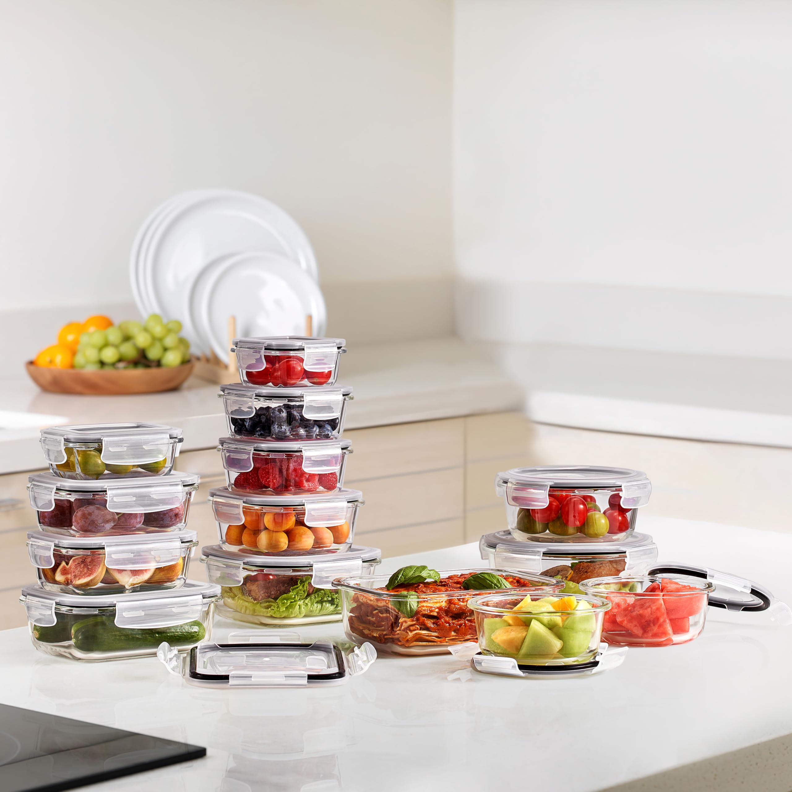 Sorbus 20pc Glass Meal Prep Containers Set – 10 Glass Food Storage Containers (21.3oz, 2.6 Cups) with Airtight Lids – Freezer, Dishwasher, and Oven Safe – Reusable Containers for Meal Prep and Storage