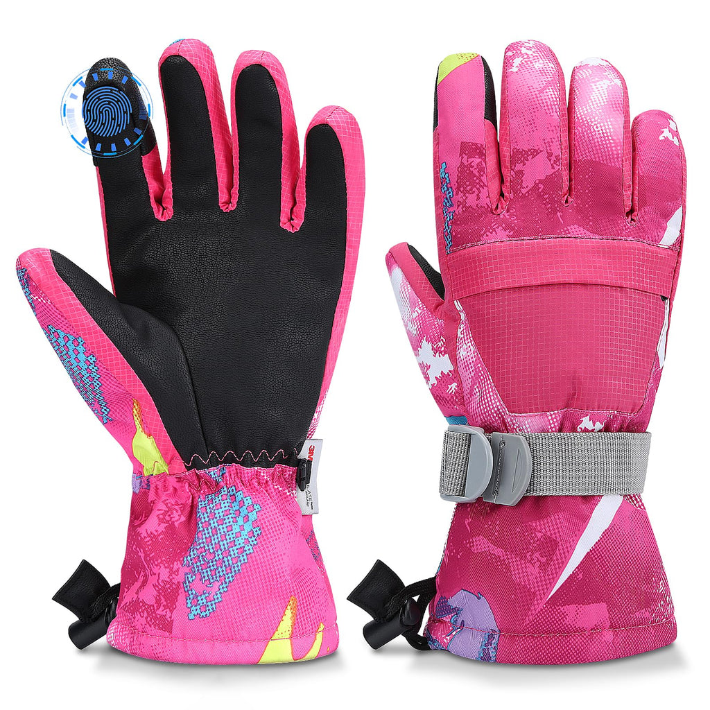 Ski Gloves,Snow Gloves Waterproof Winter Warm Cold Weather Touchscreen Gloves for Parent& Child Kids Skiing,Snowboarding
