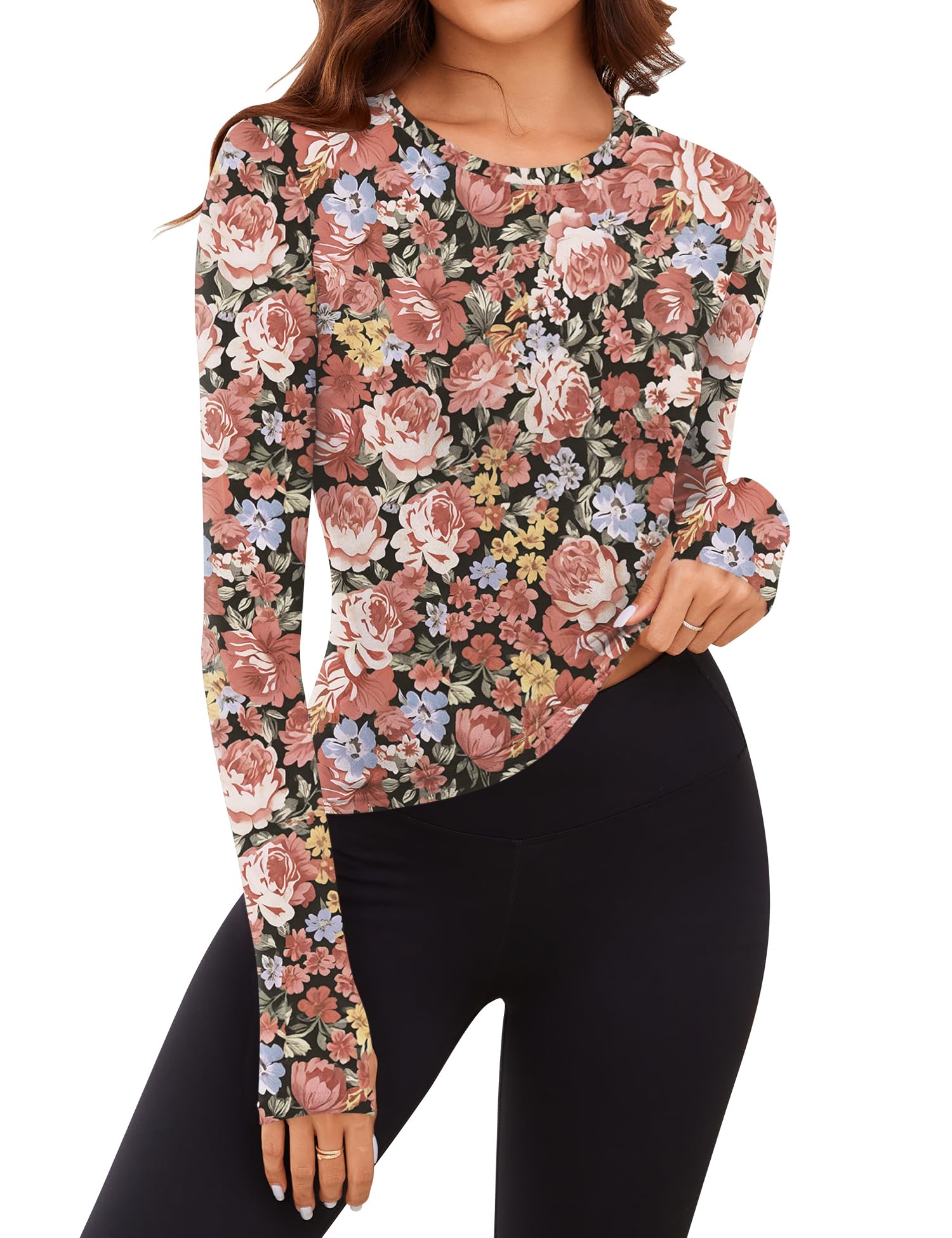 Rapbin Thermal Shirts for Women Long Sleeve Tops Ladies Fleece Undershirt for Winter Cold Weather with Thumb Holes XS-L