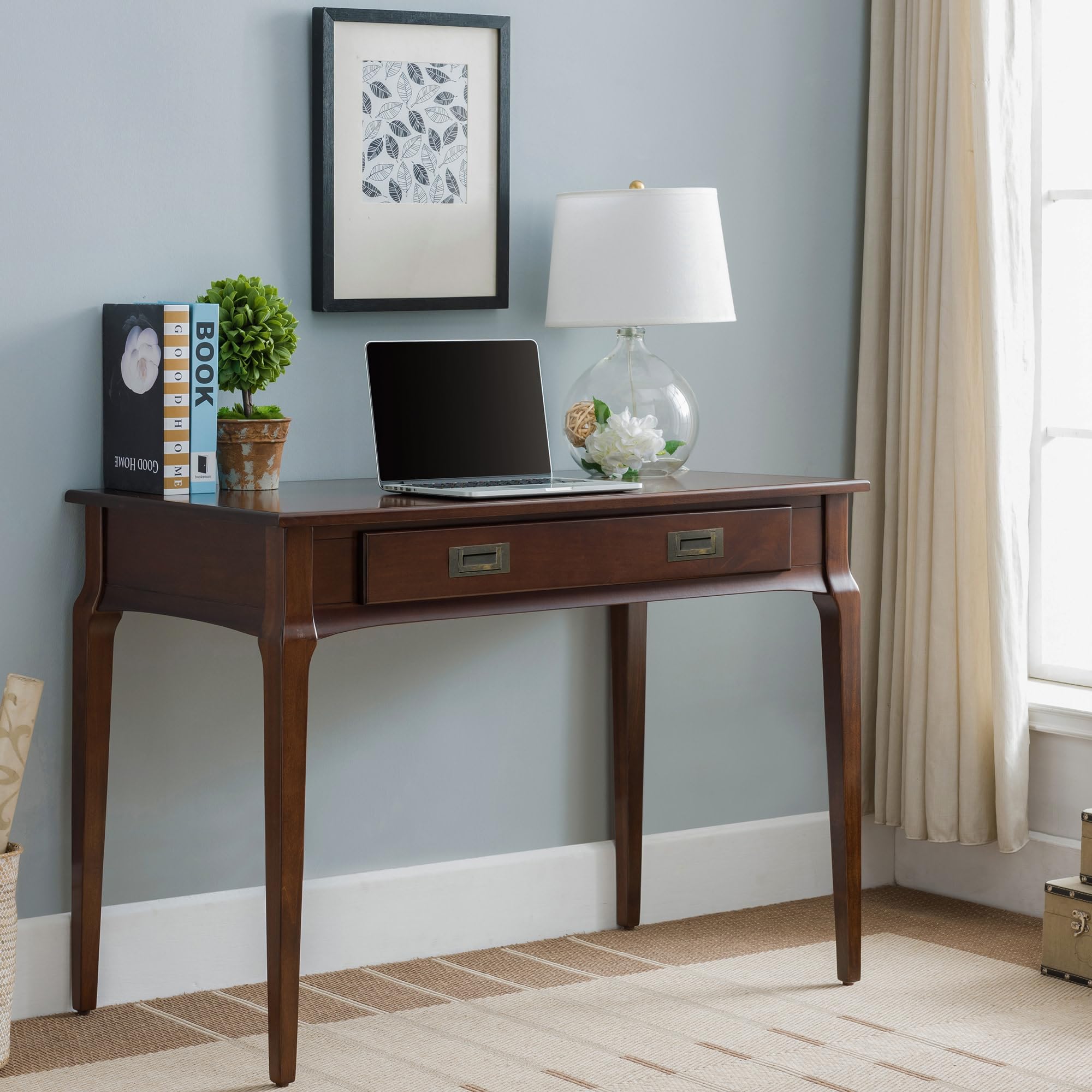 Leick Home Cottage White Turned leg Laptop Desk with Center Drawer, White