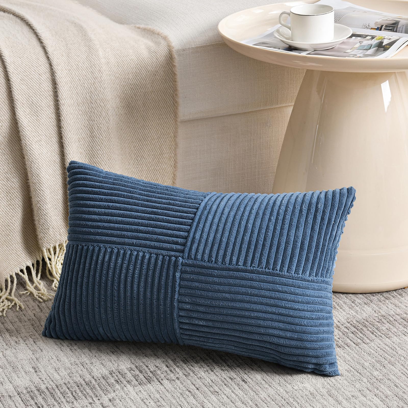 Fancy Homi Olive Green Samll Decorative Throw Pillow Covers 12x12 Inch with for Living Room Couch Bed Sofa, Rustic Farmhouse Boho Home Decor, Soft Corss Patchwork Corduroy Square Cushion Case 30x30 cm