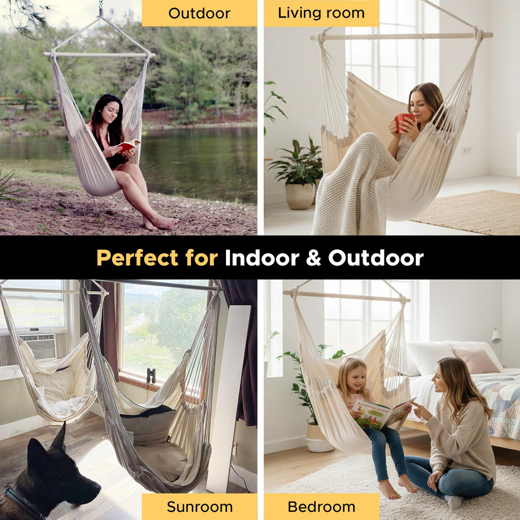 ADVOKAIR Hammock Chair Large 70.9"x47.2", 32% Bigger XXL Hanging Swing Chair with 500lbs Capacity, Heavy Duty Steel Spreader Bar, Extra Roomy Comfort for Adult Indoor Outdoor Bedroom Patio