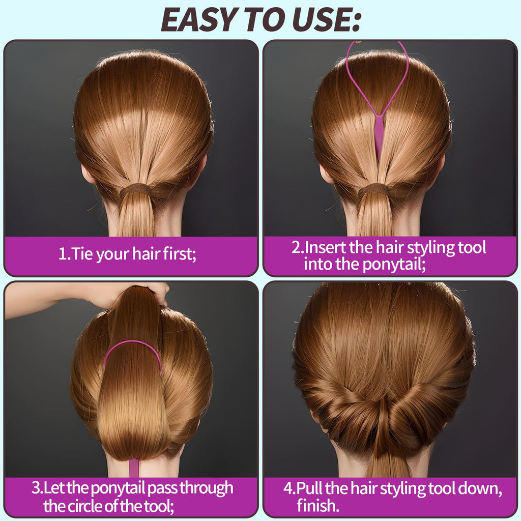 Teenitor 4pcs Pony Hair Tail Tools, 2 Pairs Hair Loop Styling Tool Hair Flipper Pull Through Tool, French Braiding Hair Tool Hair Accessories for Women Girls, Loop Hair Tool, Light Blue/Light Pink