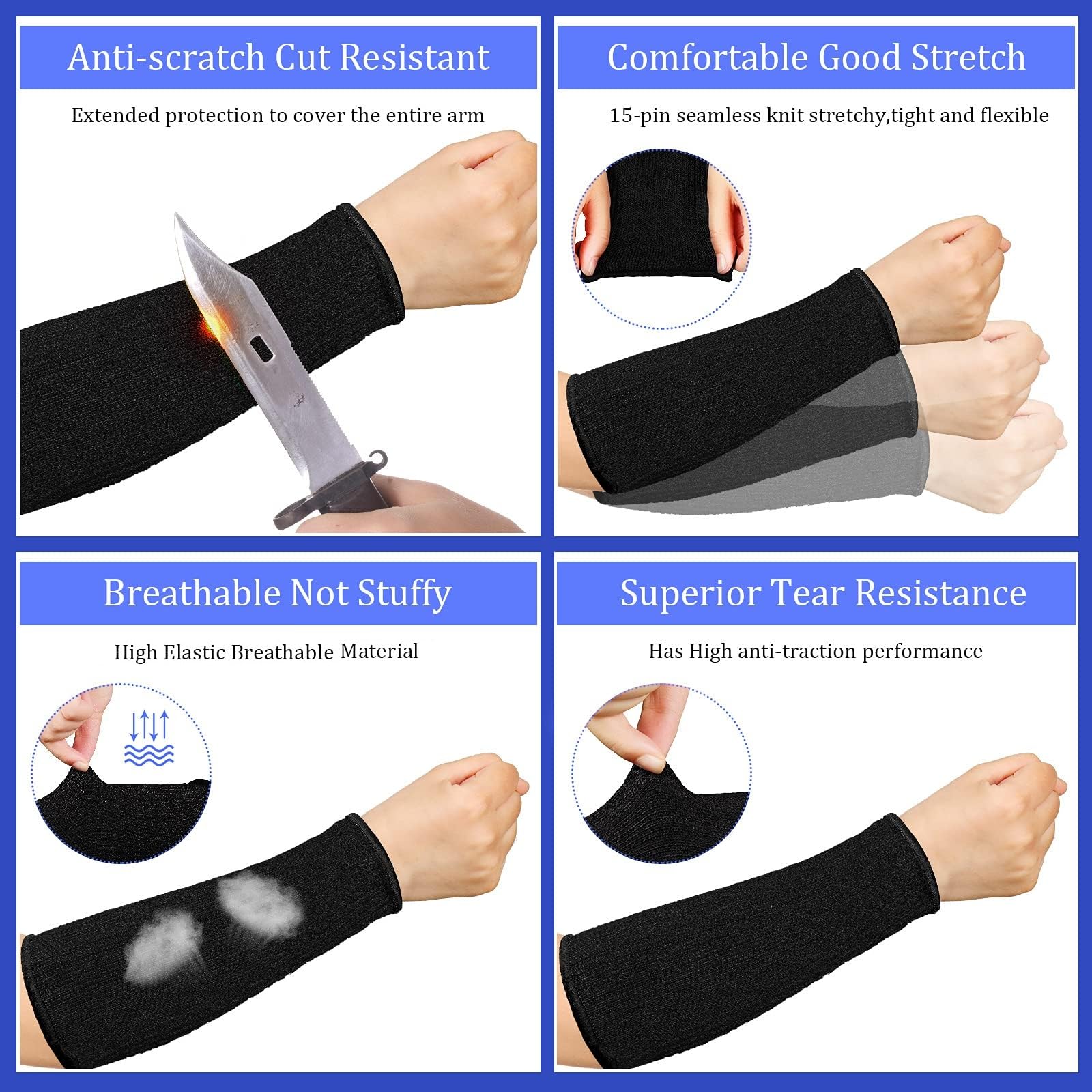 Sintege 3 Pairs Arm Protectors for Thin Skin and Bruising Cut Resistant Forearm Sleeve Level 5 Arm Burn Protection Sleeve (Black,7.9 Inch)