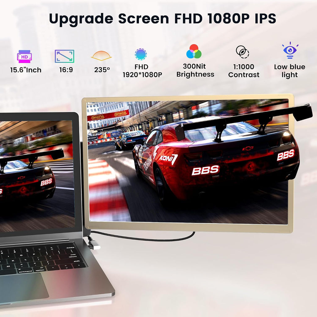 Updated Laptop Screen Extender,15.6" Portable Triple Monitor for Laptop up to 17.3" with IPS FHD 1080P Display, Detachable Laptops Extended Monitor Compatible with Mac, Wins, Dex, Chrome