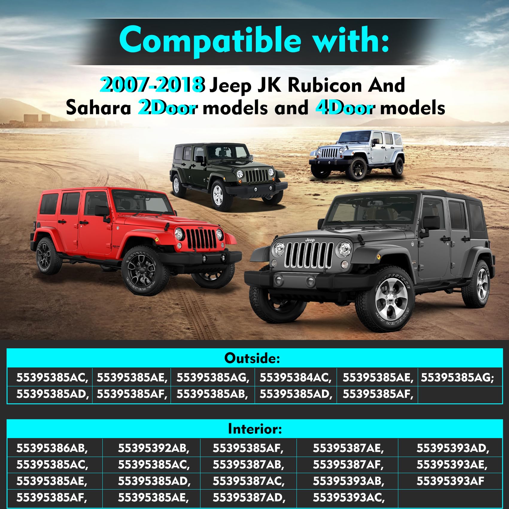 Jeep Wrangler JK 2 Door Hinge Assembly Kits Compatible with 2007-2018 Jeep Wrangler JK JKU Rubicon Unlimited Sahara Inside and Outside (2 Door), Jeep Wrangler JK JKU 2 Door Hinge 8PCS with 18 Bolts