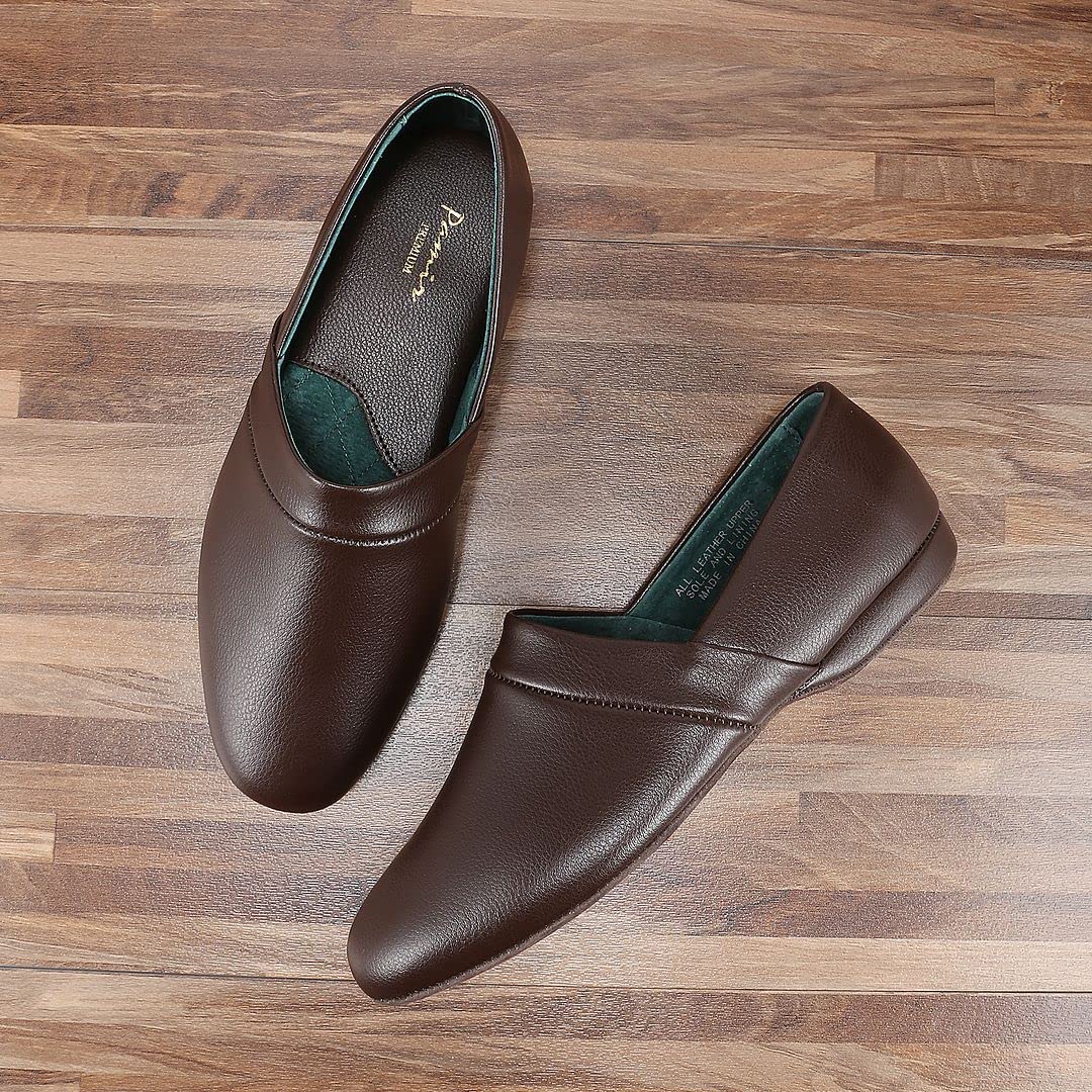 PAMIR Men's Opera Genuine Leather House Slippers | Full back slippers, 100% breathable leather, silent suede outsole, memory foam, hand turned, great gift for him