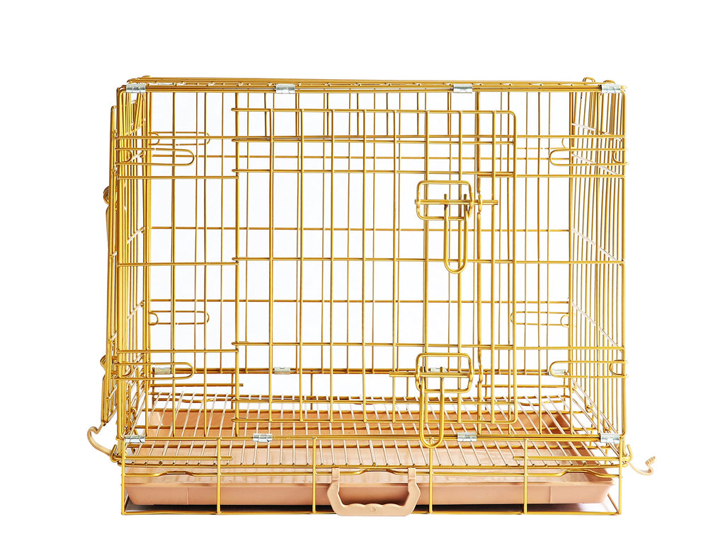 HOMEY PET 24" Gold Color Folding Design Dog Crate Puppy Ertra Small Breed Dog Kennels with Removable Floor Grid and Pull Out Tray, Dog Cage Copper Gold Finish
