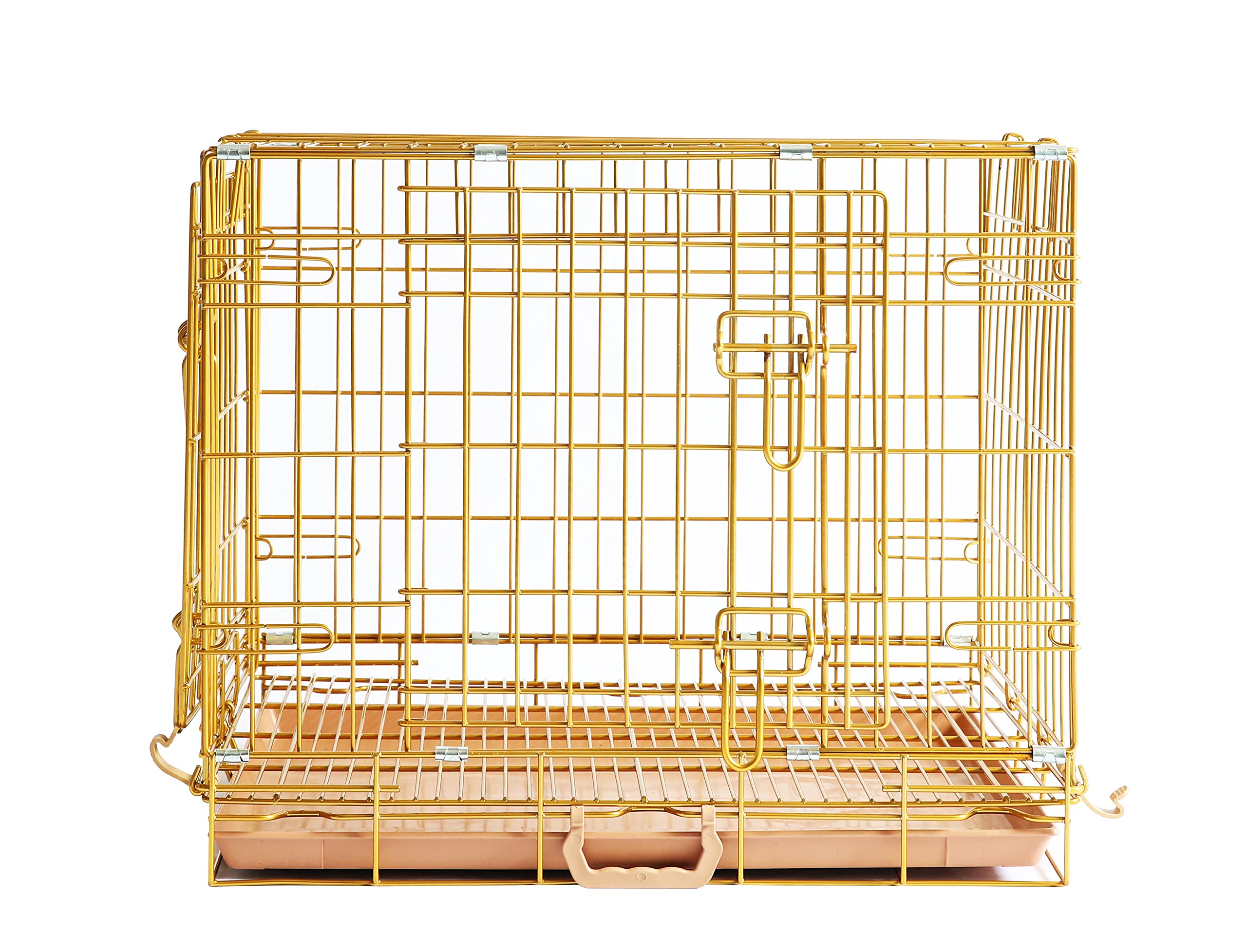 HOMEY PET 24" Gold Color Folding Design Dog Crate Puppy Ertra Small Breed Dog Kennels with Removable Floor Grid and Pull Out Tray, Dog Cage Copper Gold Finish