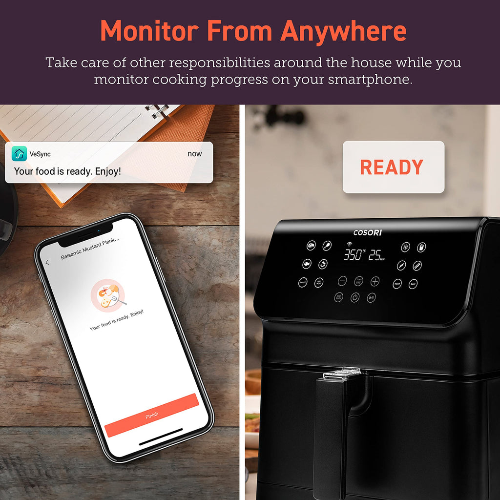 Cosori 12-in-1 Air Fryer 5.8QT, Toast, Bake, Nutrition Facts for 100+ In-App Recipes, AdaptIQ Tech Fast Cook, for Main & Side Dishes, Snacks, Leftovers, Detachable Square Basket, Dishwasher Safe