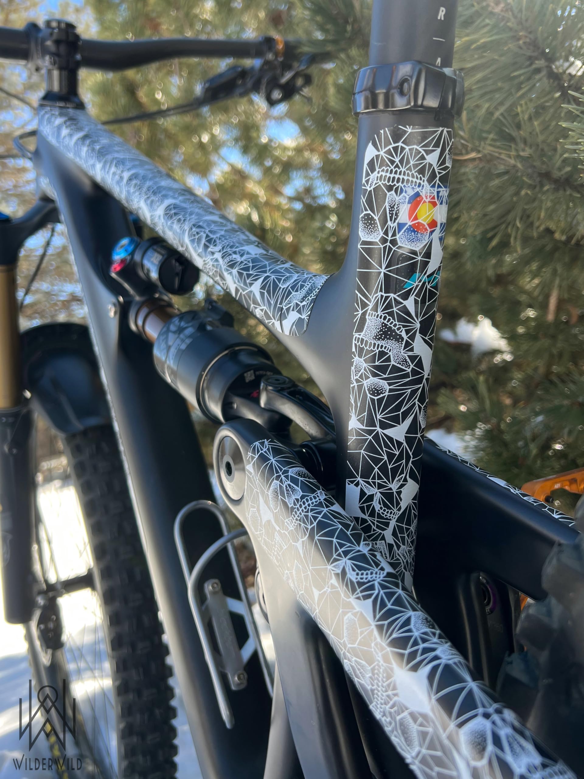 Bike Frame Protection Tape- High Impact Clear Vinyl Wrap Includes Tool (4”x72) Bicycle Frame Protector, Mountain Bike Frame Guard Chainstay Protector (Art Deco)