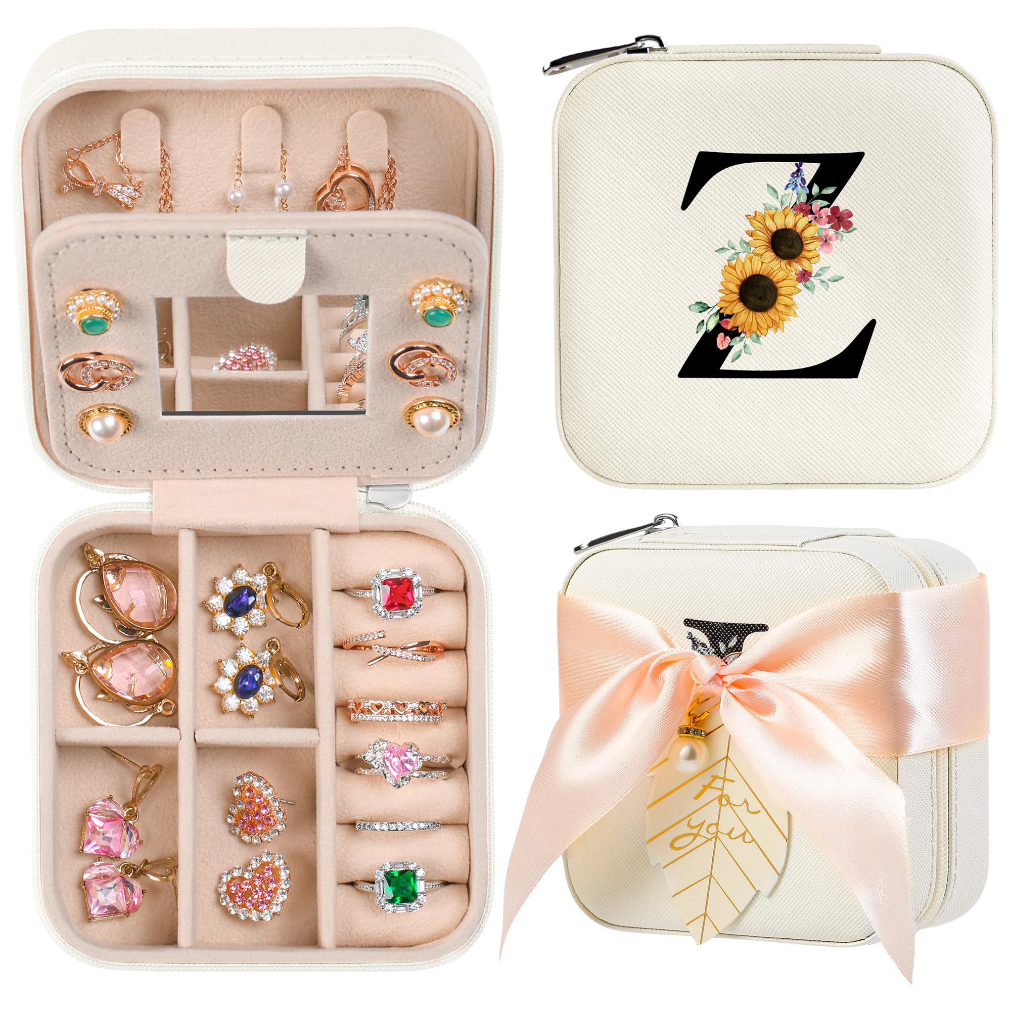 AYGXU Travel Jewelry Box for Women and Girls - Small Case With Initial A-Z - Teacher Gifts