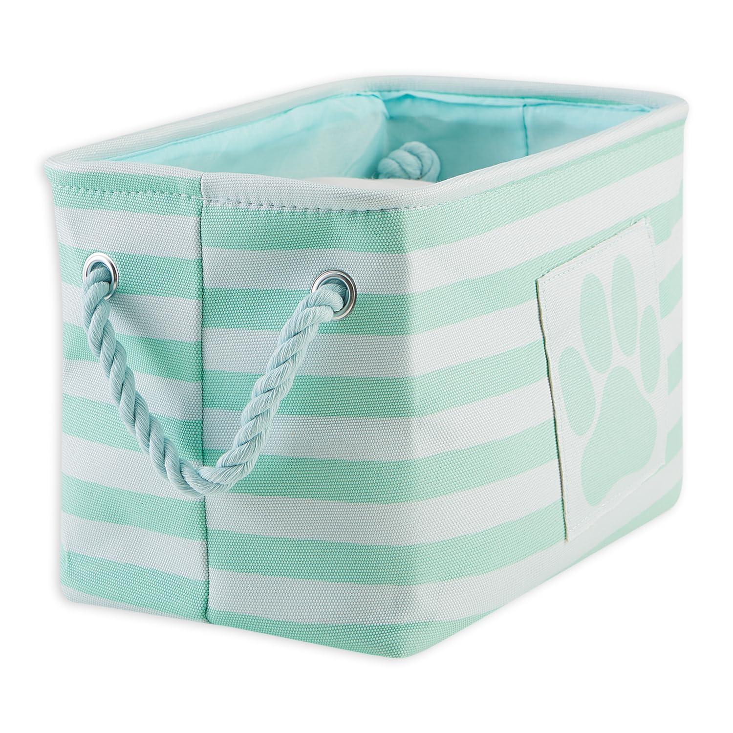 Bone Dry Pet Storage Collection Striped Paw Patch Bin, Aqua, Small Rectangle