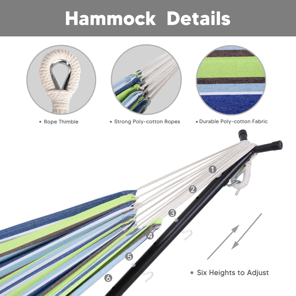 SUNCREAT 2-in-1 Convertible Free Standing Hammock with Stand Included, Camping Backyard Hammock with Stand, Patented, Blue & White Stripe