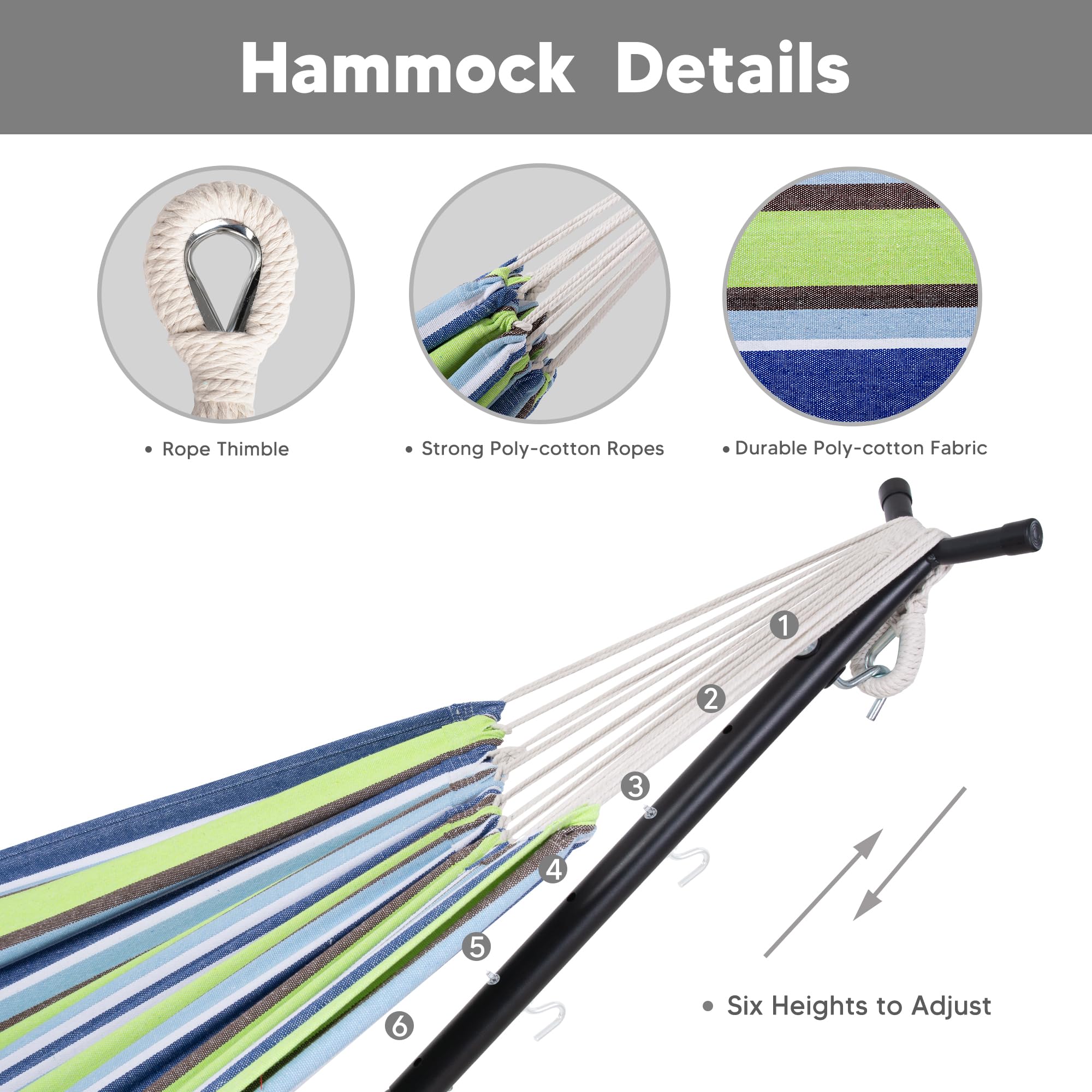SUNCREAT 2-in-1 Convertible Free Standing Hammock with Stand Included, Camping Backyard Hammock with Stand, Patented, Blue & White Stripe
