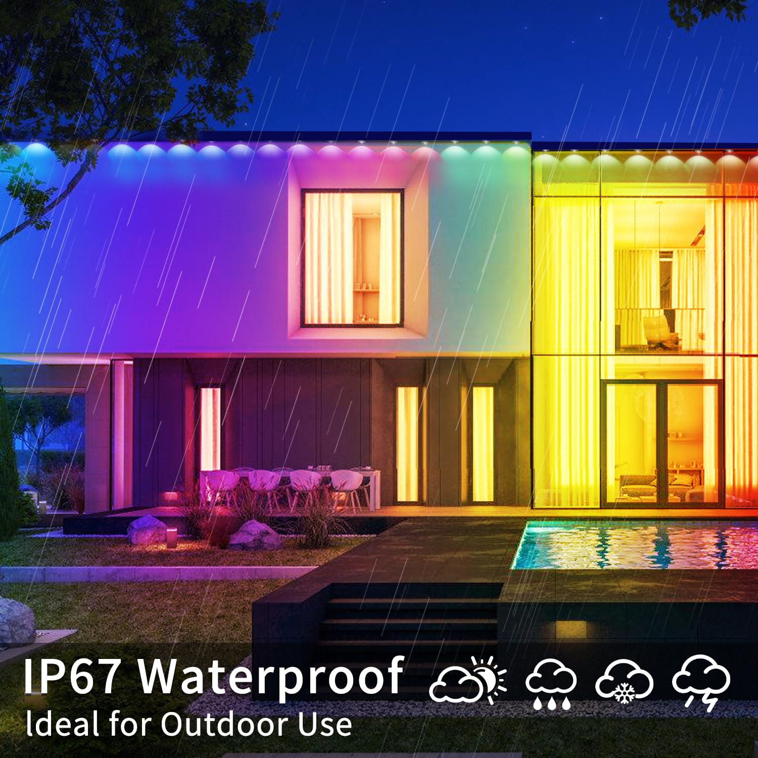 Yocrostar Permanent Outdoor Light,60ft RGB Eave Lights with App Control Remote,IP67 Waterproof LED Lights,Music Sync Outside Light for House,Halloween,Roof,Garden,Christmas Decorations
