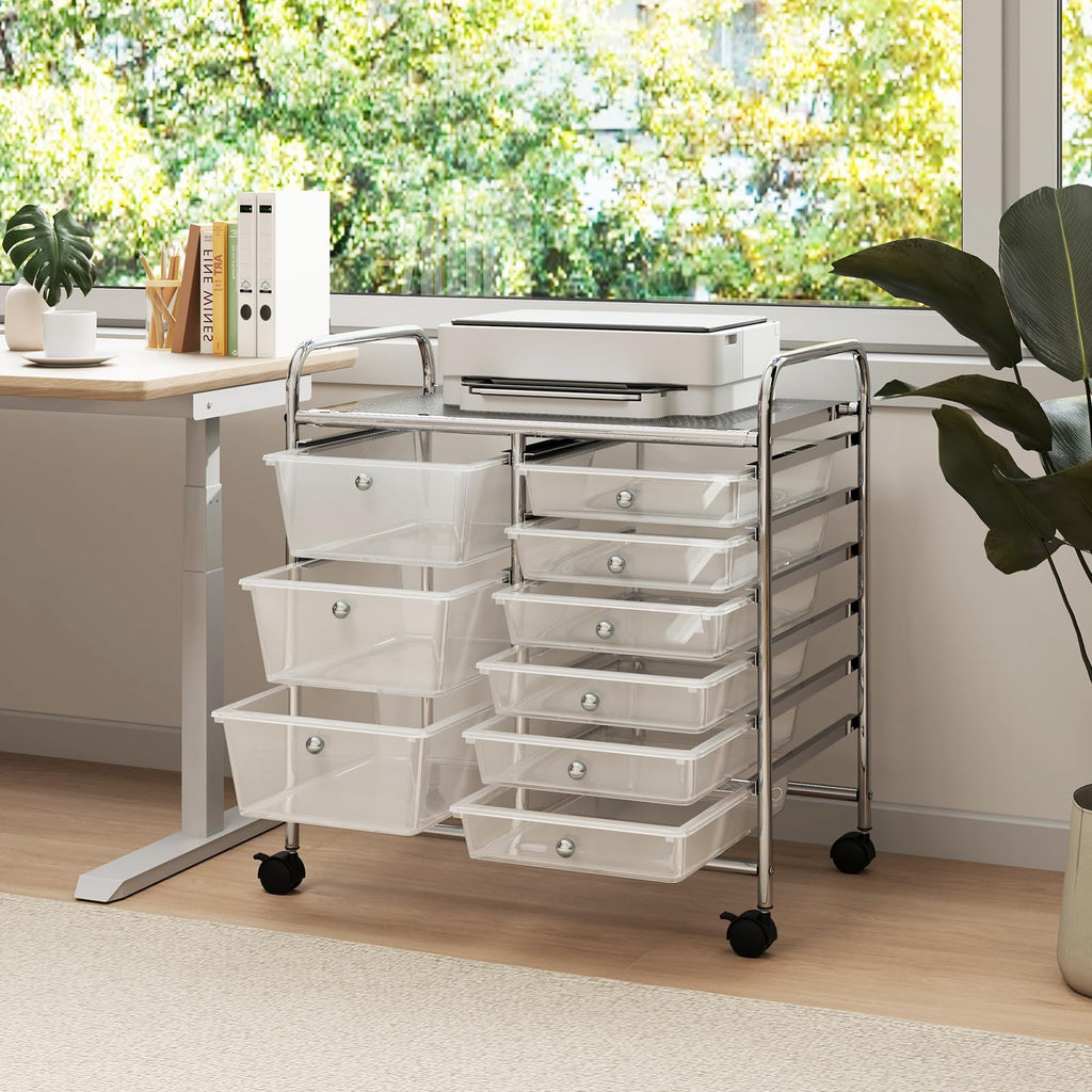 LDAILY 9 Drawer Rolling Storage Cart, Rolling Cart with Drawers for Classroom, Art Supply Craft Organizer on Wheel with Metal Frame & Handles for Home Office School