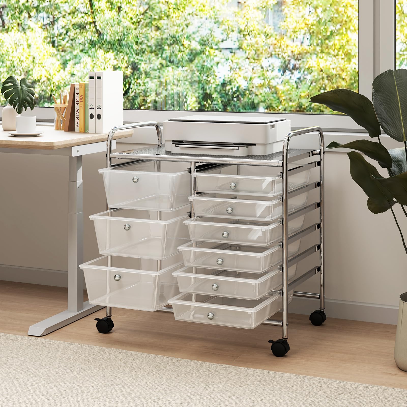LDAILY 9 Drawer Rolling Storage Cart, Rolling Cart with Drawers for Classroom, Art Supply Craft Organizer on Wheel with Metal Frame & Handles for Home Office School