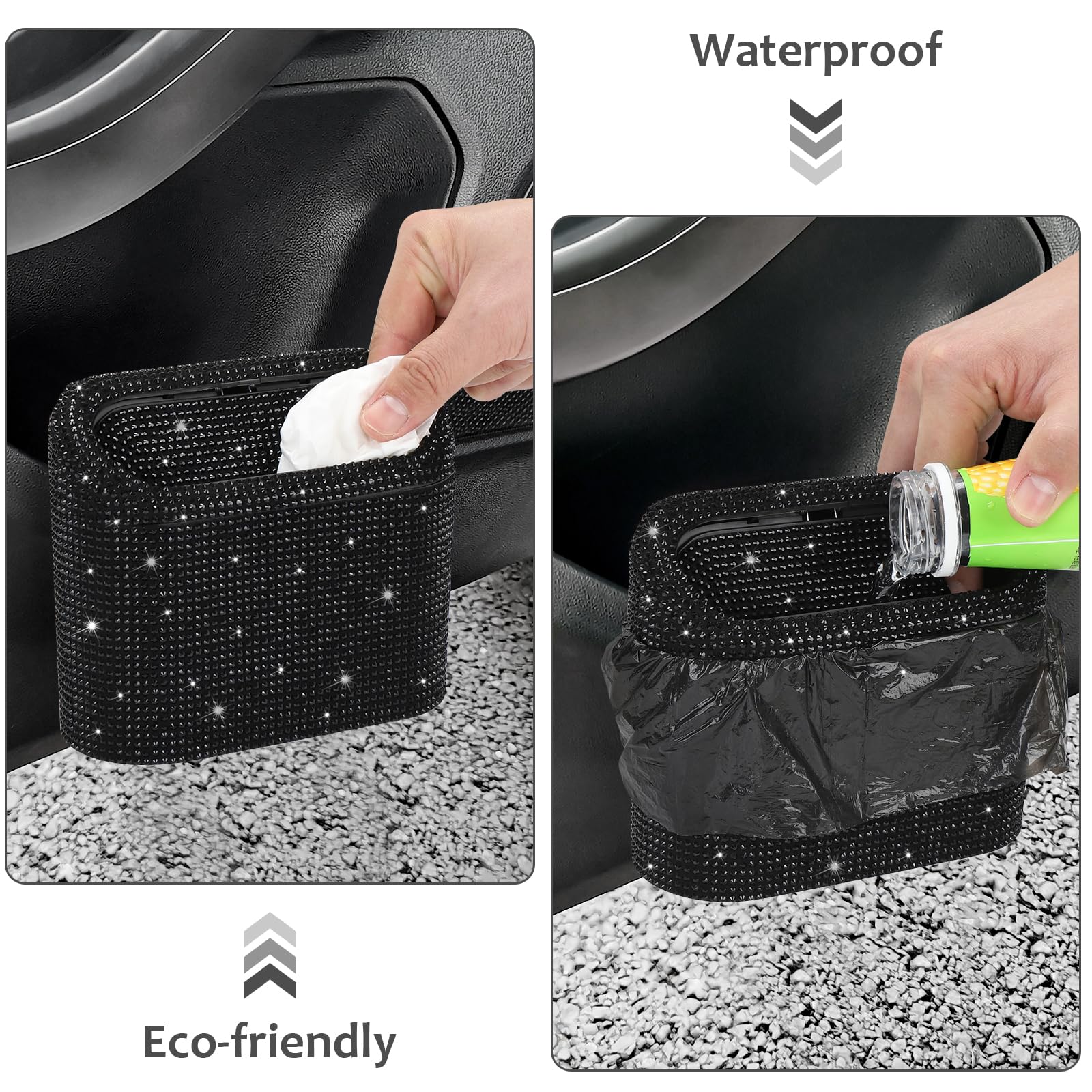 Accmor Car Trash Can with Lid, Mini Auto Dustbin Garbage Organizer with 30 Pcs Plastic Trash Bag, Automotive Garbage Container Bin for Vehicle, Home, Office