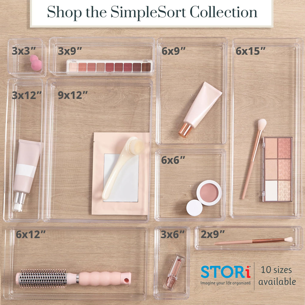 STORi SimpleSort 10-Piece Stackable Clear Drawer Organizer Set | Multi-size Trays | Makeup Vanity Storage Bins and Office Desk Drawer Dividers | Made in USA