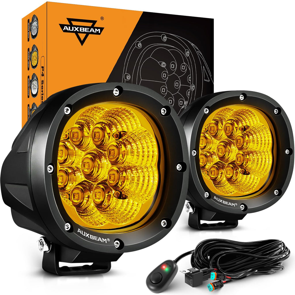 Auxbeam P4 Series Flood Beam LED Pods 4 Inch 90W Round Offroad Fog Lights Driving Flood Light Bar Bumper A-Pillar Hood Mount for Trucks ATV UTV Motorcycle Jeep