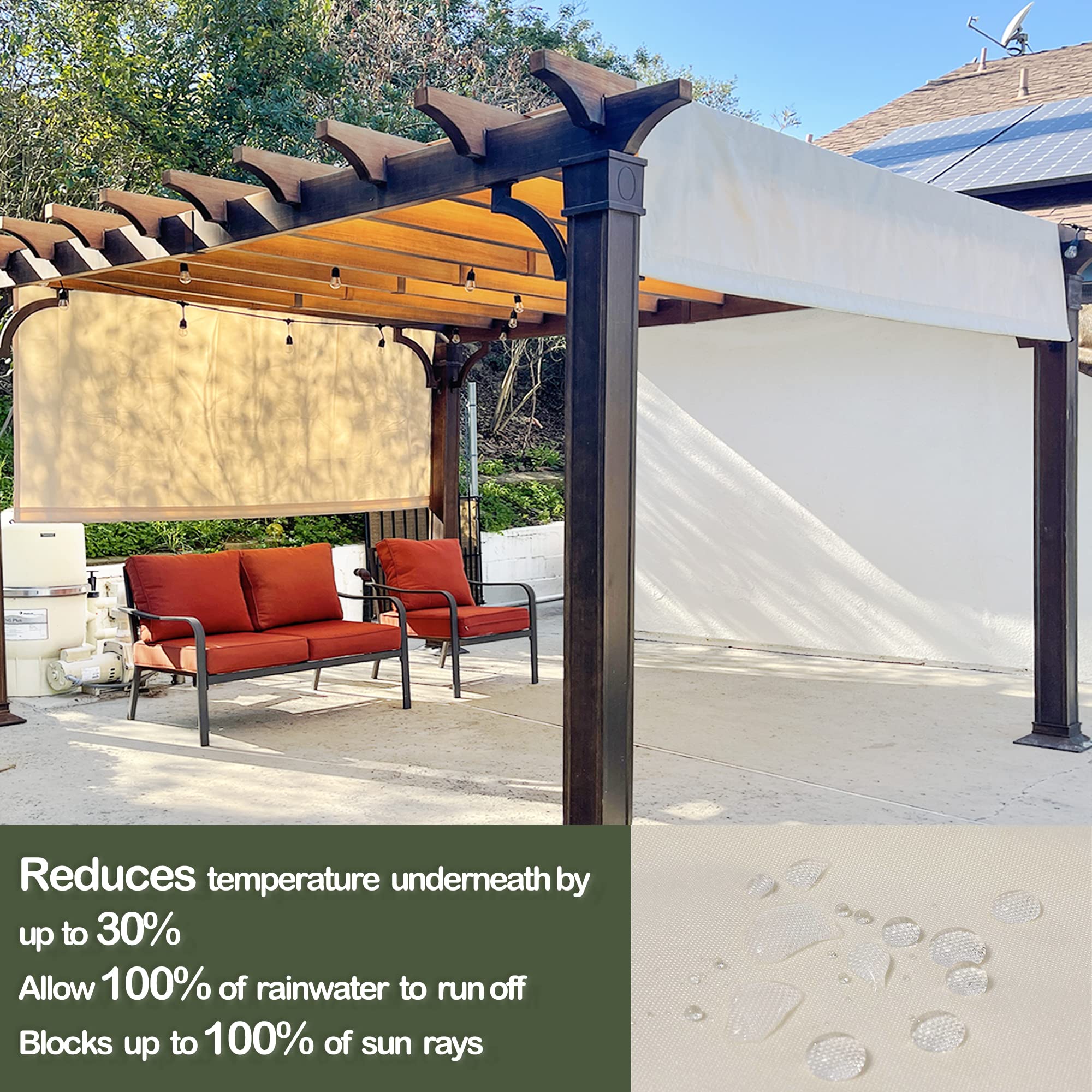 Alion Home Waterproof Pergola Cover - Universal Replacement Canopy (12' L x 8' W, Sand)
