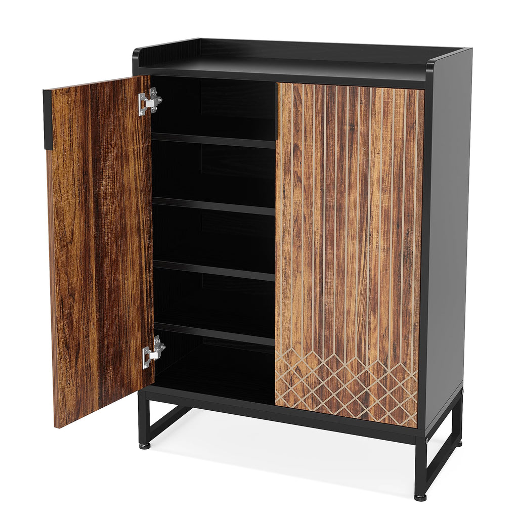 Tribesigns Modern Shoe Cabinet for Entryway, 25 Pairs Shoe Cabinet with Doors, Wood 5-Tier Shoe Organizer, Freestanding Brown Shoe Storage Cabinets with Black Metal Frame for Bedroom Living Room