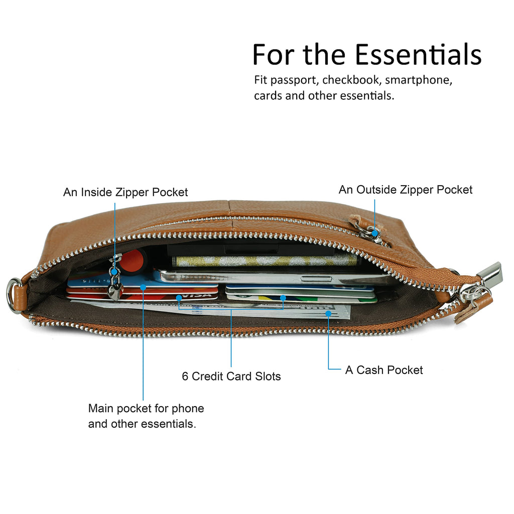 befen Genuine Leather Wristlet Clutch Wallet Purses Small Crossbody Bags for Women with RFID Blocking Card Slots