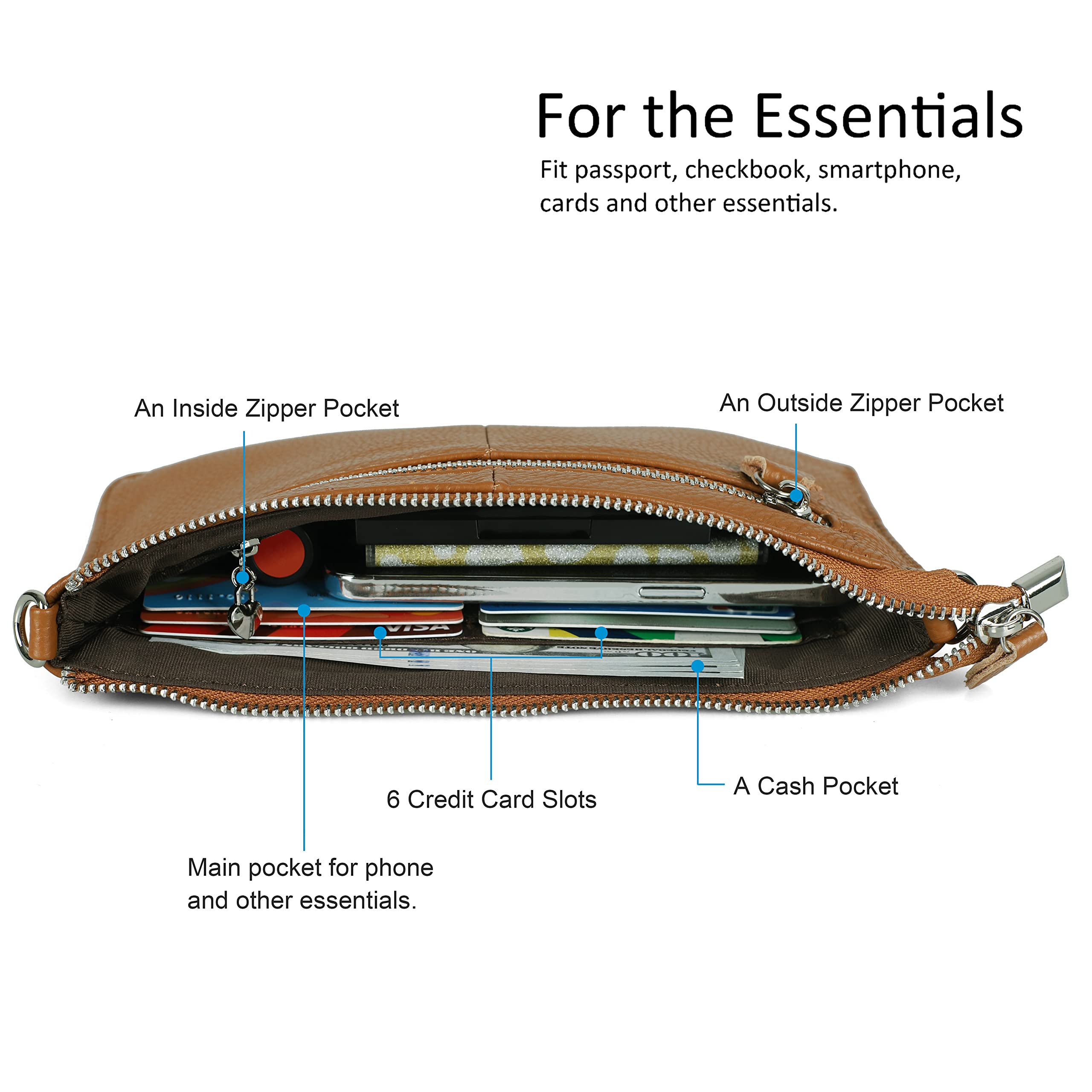 befen Genuine Leather Wristlet Clutch Wallet Purses Small Crossbody Bags for Women with RFID Blocking Card Slots