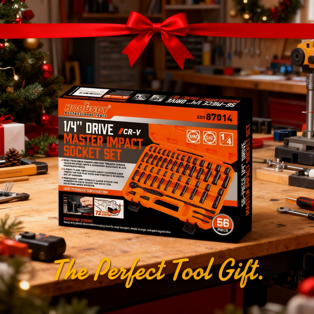 HORUSDY 1/2" Drive Shallow Impact Socket Set, 24-Piece SAE (7/16"-1") and Metric (13-24mm), 6 Point, Cr-V, Includes 1/2-Inch Drive Ratchet Handle, Drive Extension Bar