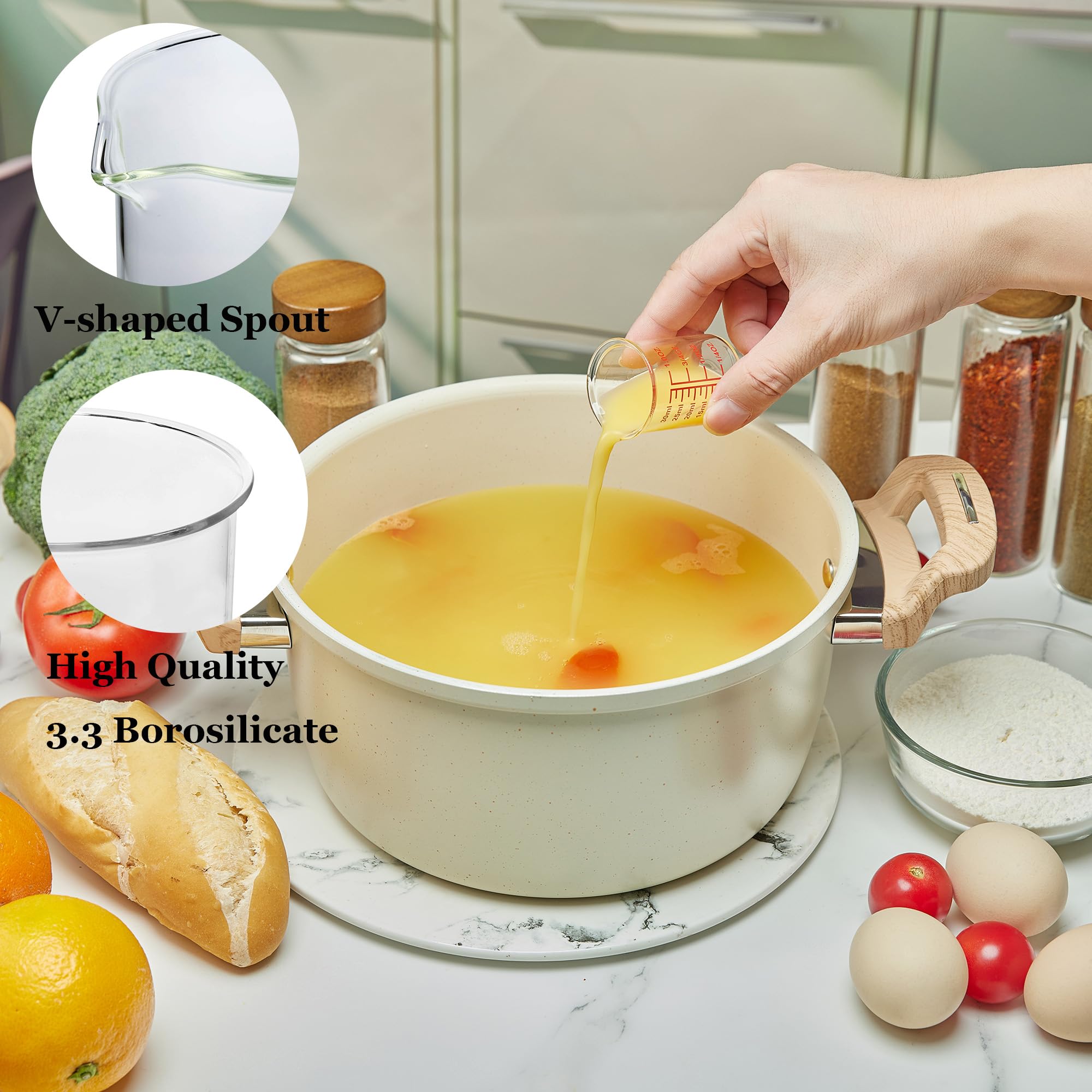 High Borosilicate Glass Measuring Cup-V-Shaped Spout，Glass Measuring Beaker for Kitchen or Restaurant, Easy to Read, 30 ML (1 Oz)-Pack of 2