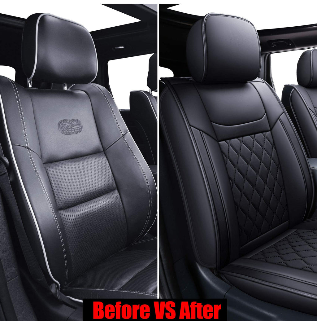 Huidasource Grand Cherokee Seat Covers, 2 Pieces Waterproof Leather Customized Car Seat Cushion Covers Protectors Compatible with Jeep Grand Cherokee 2011-2022 (2Pcs Front/Black)