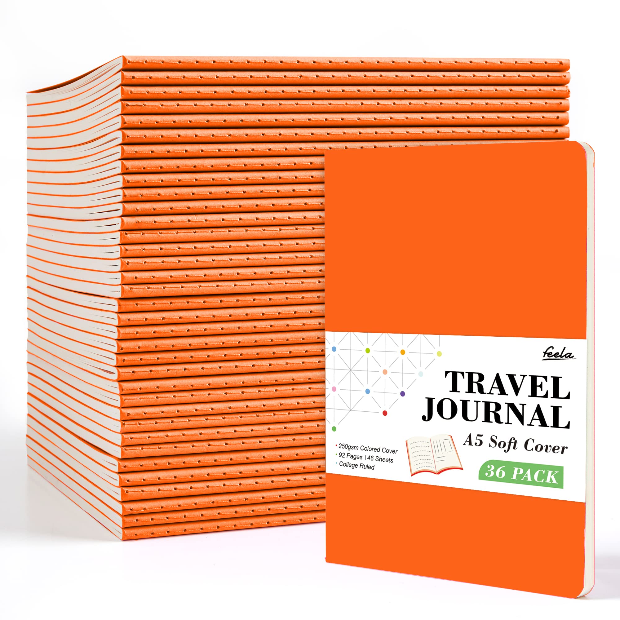 36 Pack Soft Cover Journal Bulk, Feela Lined Blank Travel Journal for Women Men Writing, Notebooks College Ruled for Work, Note Taking Notebook School Business Supplies, 8.2” x 5.5”, A5, Berry